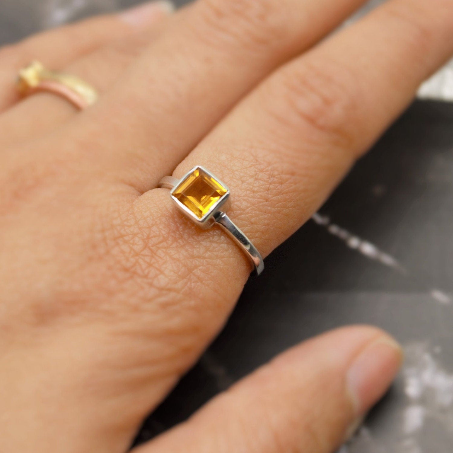 Sterling Silver Citrine Ring, UK Size M,N, Yellow Stone Ring, Citrine Jewelry, November Birthstone, Gift For Her, Unique Yellow Citrine Ring