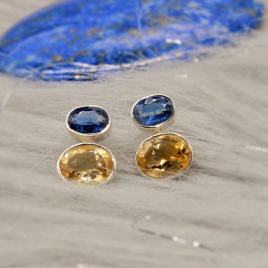 Kyanite and Citrine Earrings, Silver Stud Earrings, Kyanite Jewelry, Citrine Jewelry, Unique Statement Earrings, Birthday Gift For Her