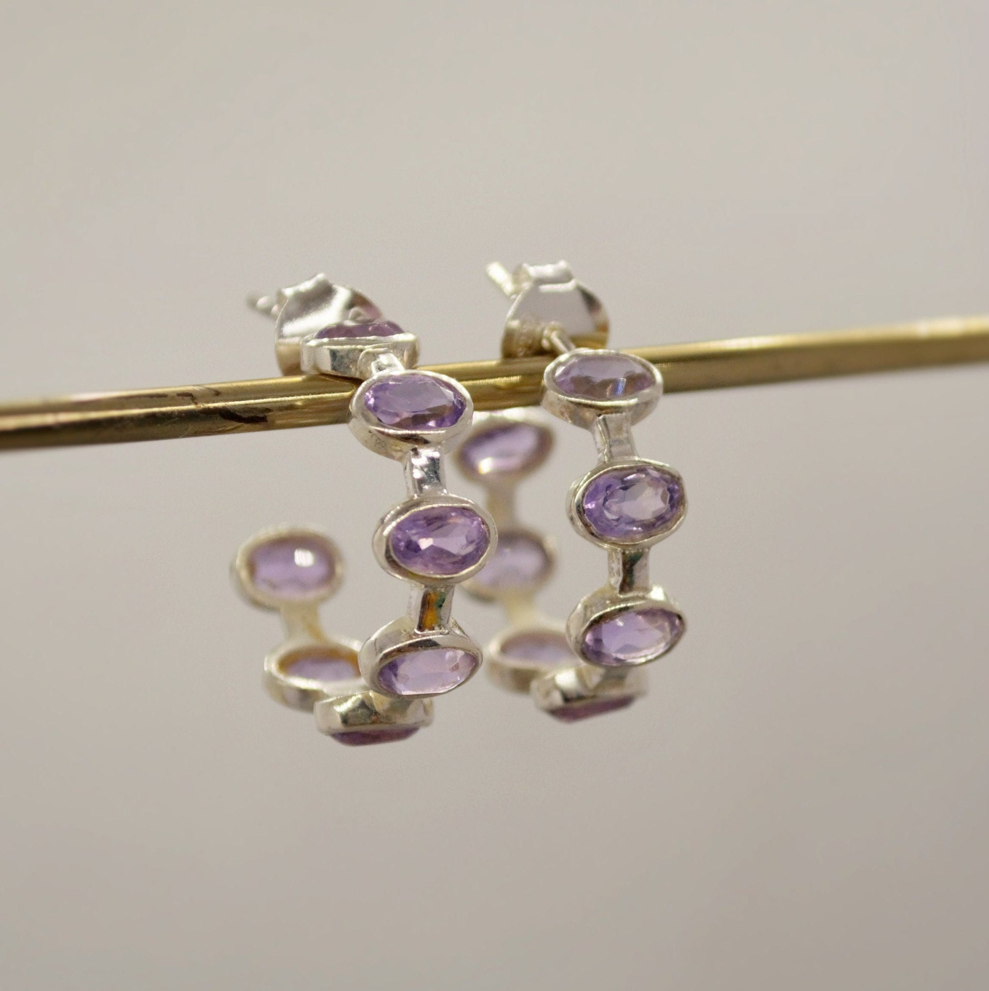 Amethyst Sterling Silver Hoop Earrings, Amethyst Jewelry, February Birthstone Earrings, Minimalist Purple Earrings, Unique Gifts For Her