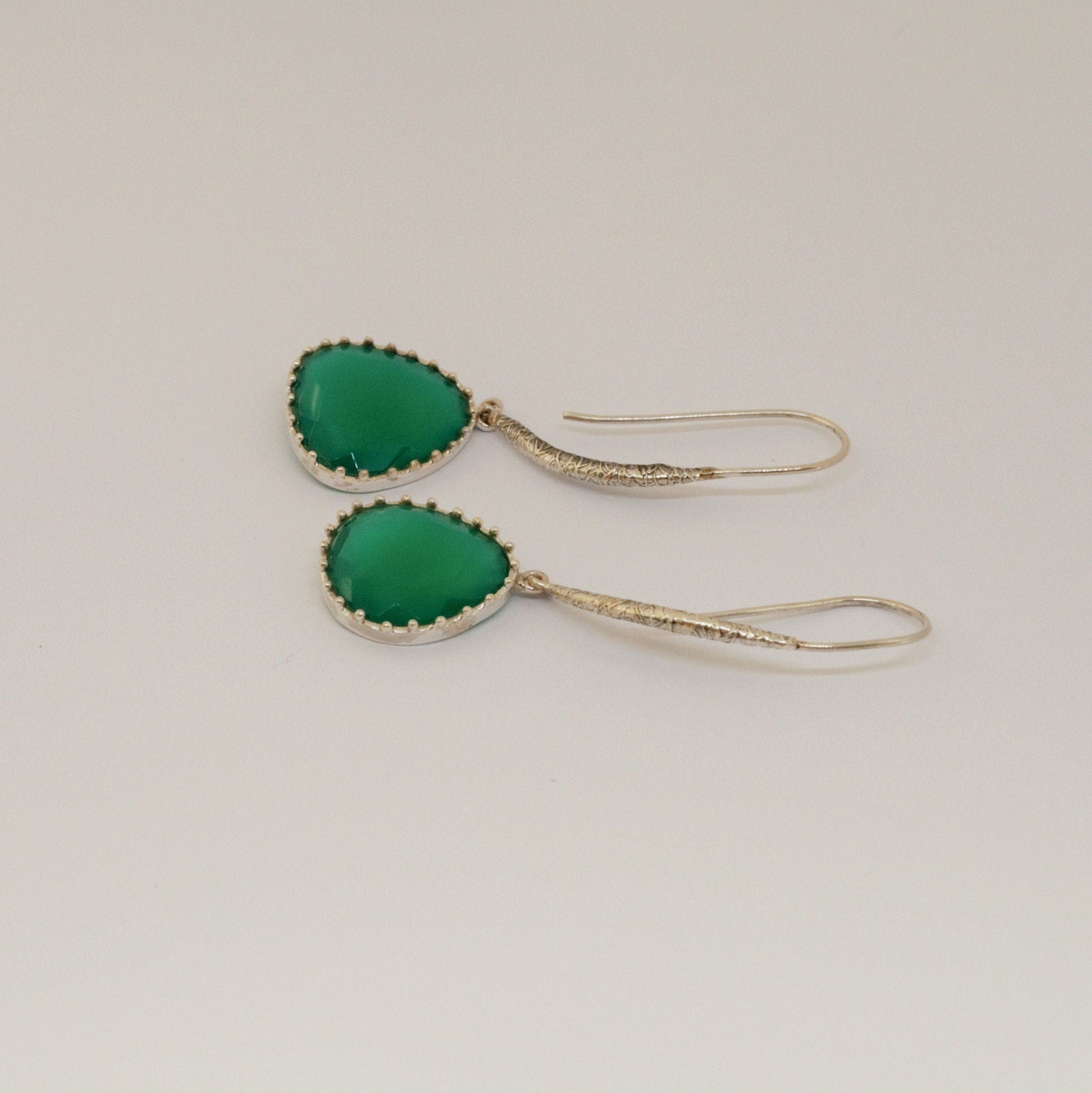 Green Onyx Silver Drop Earrings, Sterling Silver Dangle Earrings, Bridal Earrings, Gift For Her, Birthday Gift
