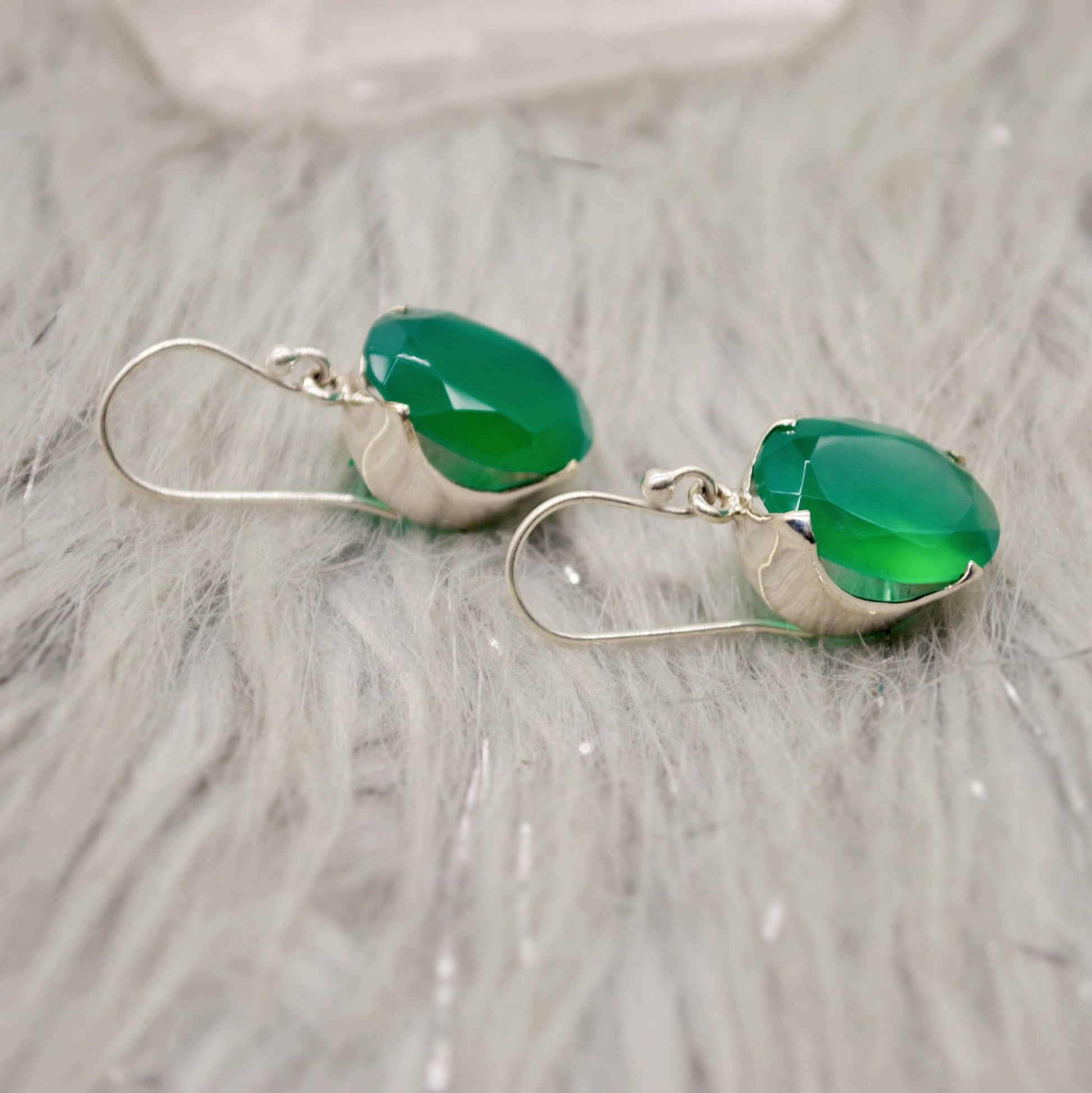 Green Onyx Earrings, Sterling Silver Gemstone Earrings, Dangle Drop Earrings, Handmade Earrings, Gifts For Her