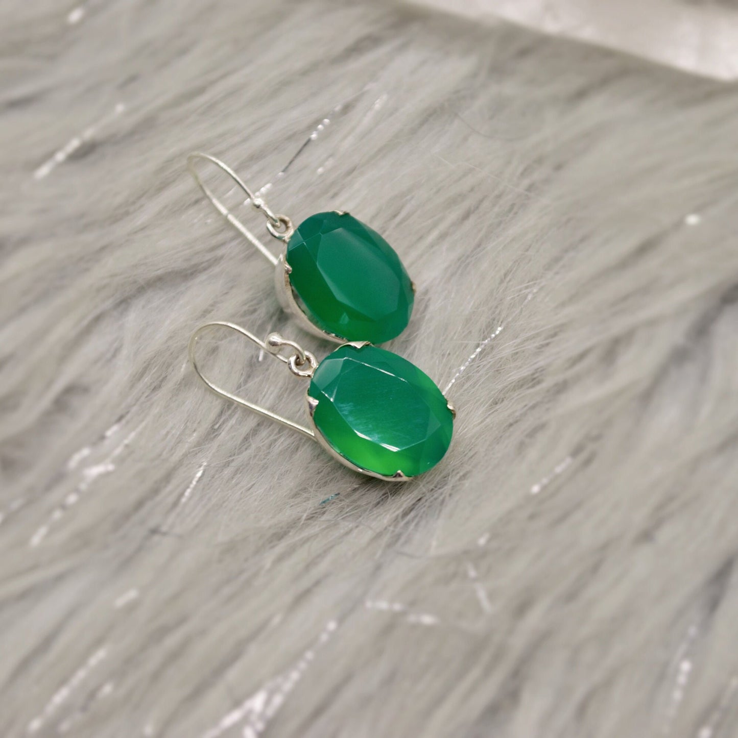 Green Onyx Earrings, Sterling Silver Gemstone Earrings, Dangle Drop Earrings, Handmade Earrings, Gifts For Her