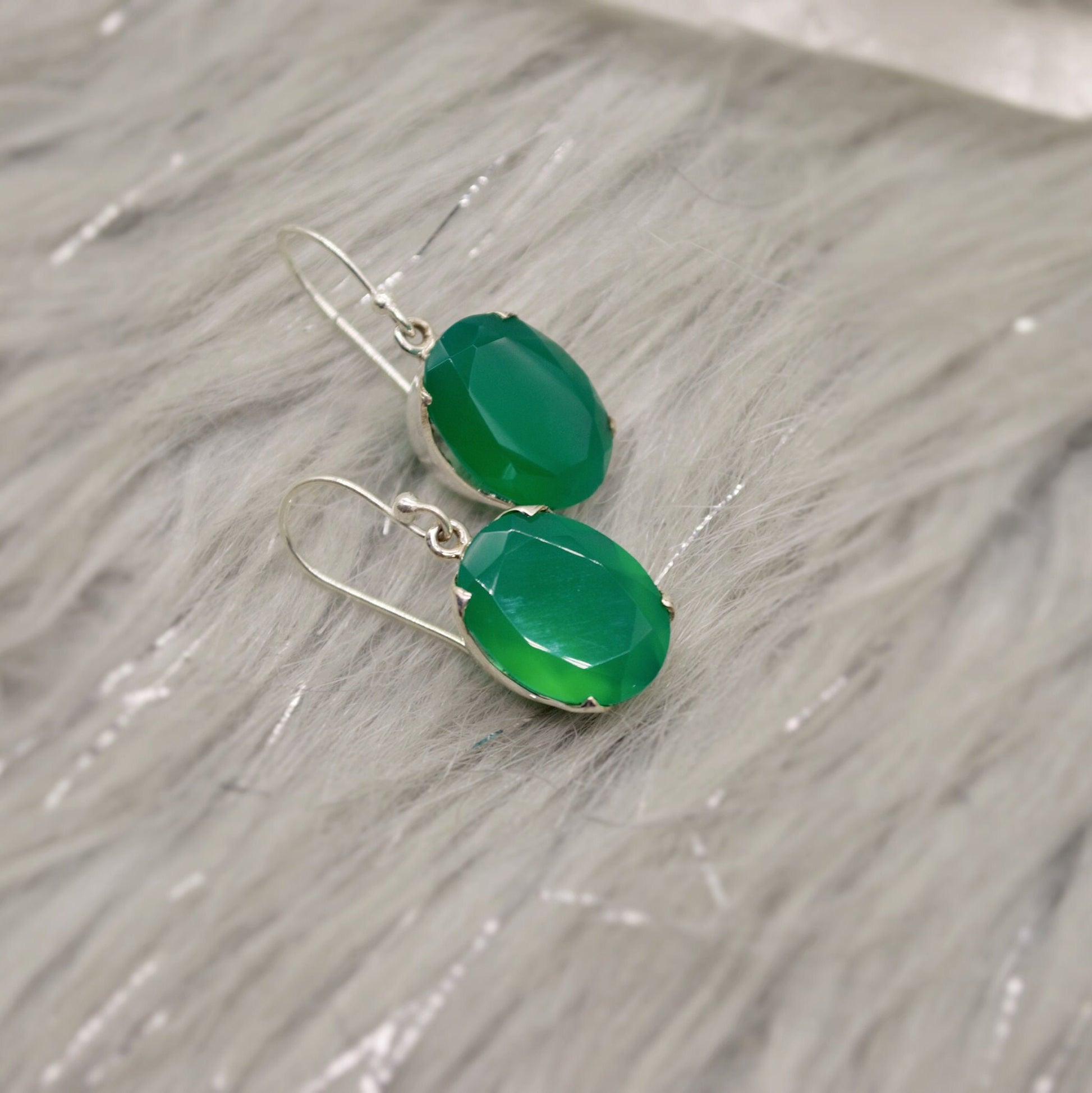 Green Onyx Earrings, Sterling Silver Gemstone Earrings, Dangle Drop Earrings, Handmade Earrings, Gifts For Her