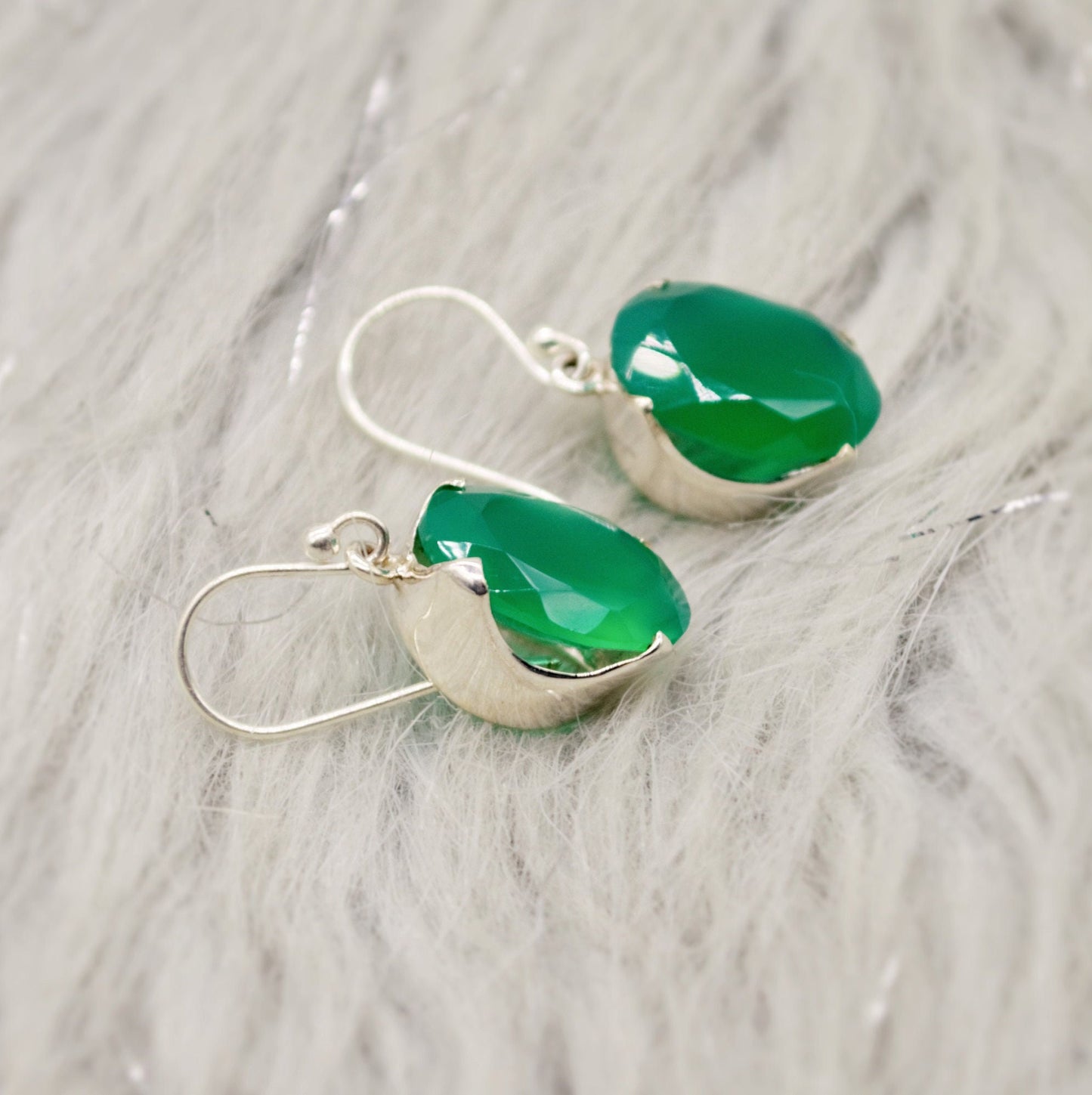 Green Onyx Earrings, Sterling Silver Gemstone Earrings, Dangle Drop Earrings, Handmade Earrings, Gifts For Her