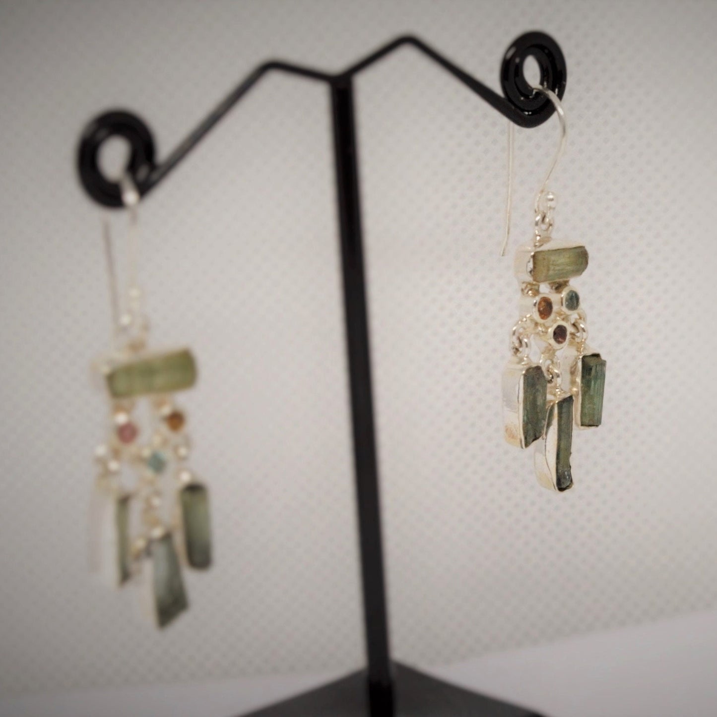 Green Tourmaline Earrings, Sterling Silver, Handmade Dangle Earrings, Mixed Tourmaline Jewelry, October Birthstone Jewelry, Birthday Gift