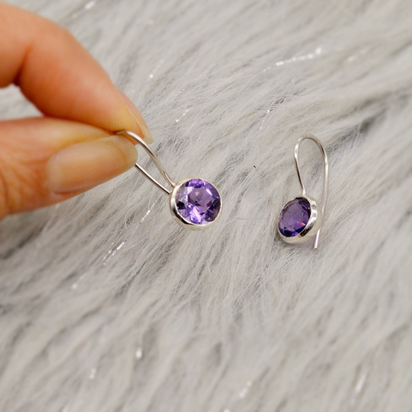 Purple Amethyst Sterling Silver Earrings, February Birthstone, Dainty Statement Unique Gemstone Dangle Drop Earrings, Gifts For Her