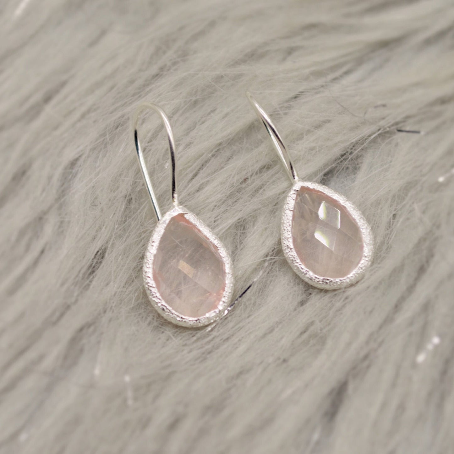 Rose Quartz Sterling Silver Drop Earrings, Unique Dangle Drop Earrings, Birthday Gifts For Her, Christmas, Gemstone Earrings, Quartz Jewelry