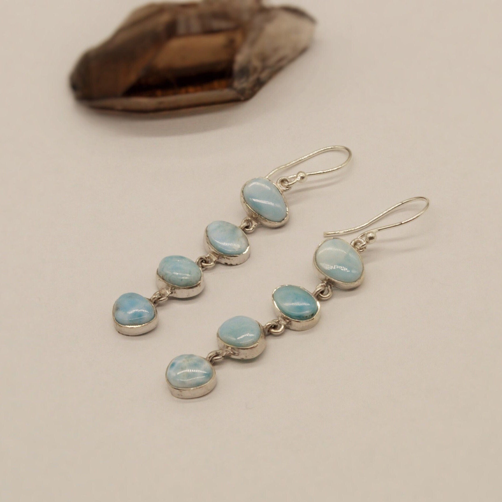Larimar Dangle Drop Earrings, Sterling Silver, Blue Larimar Stone Earrings, Larimar Gemstone, Best Friend Gift For Her, Bridesmaid Gifts