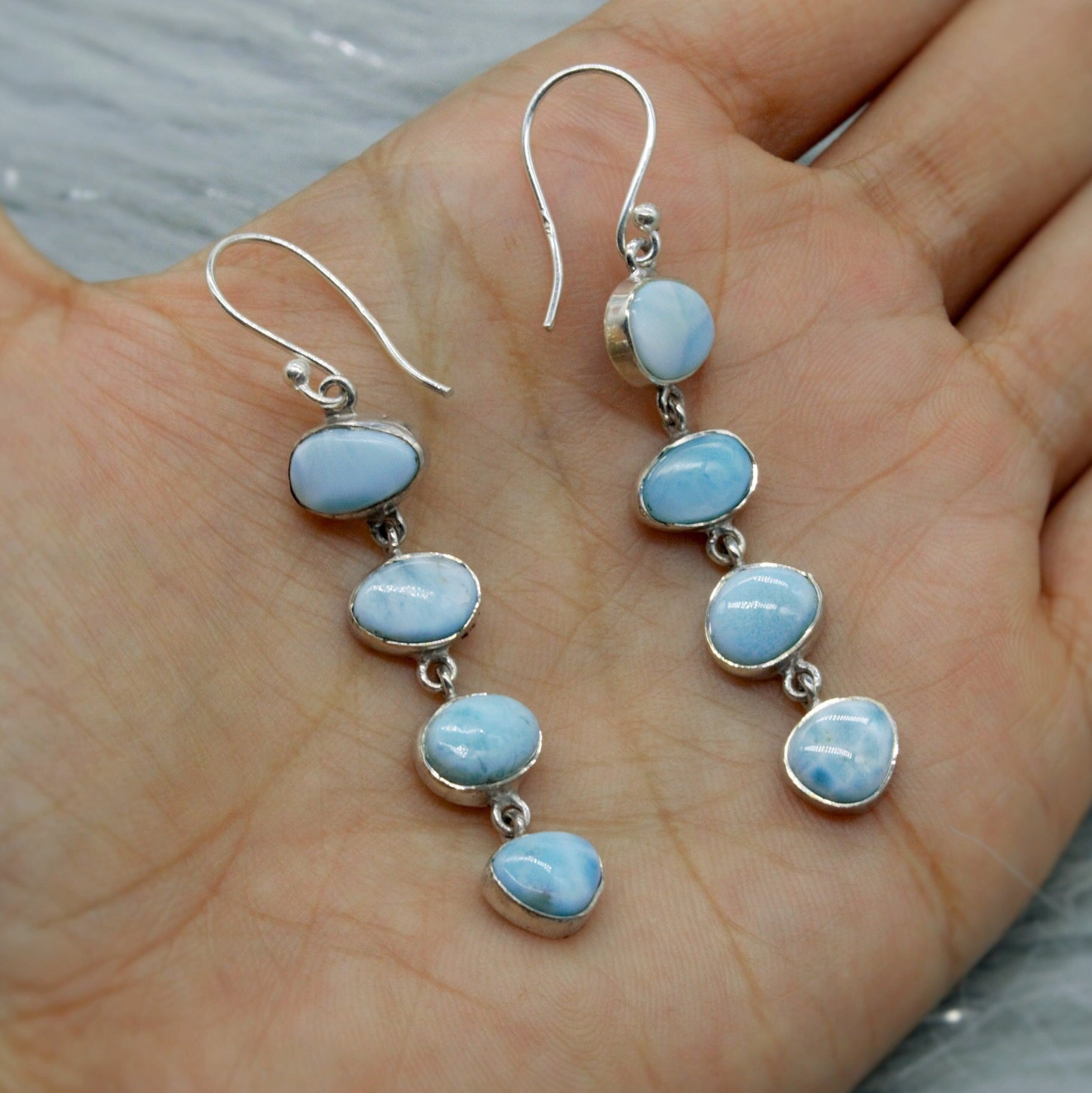 Larimar Dangle Drop Earrings, Sterling Silver, Blue Larimar Stone Earrings, Larimar Gemstone, Best Friend Gift For Her, Bridesmaid Gifts