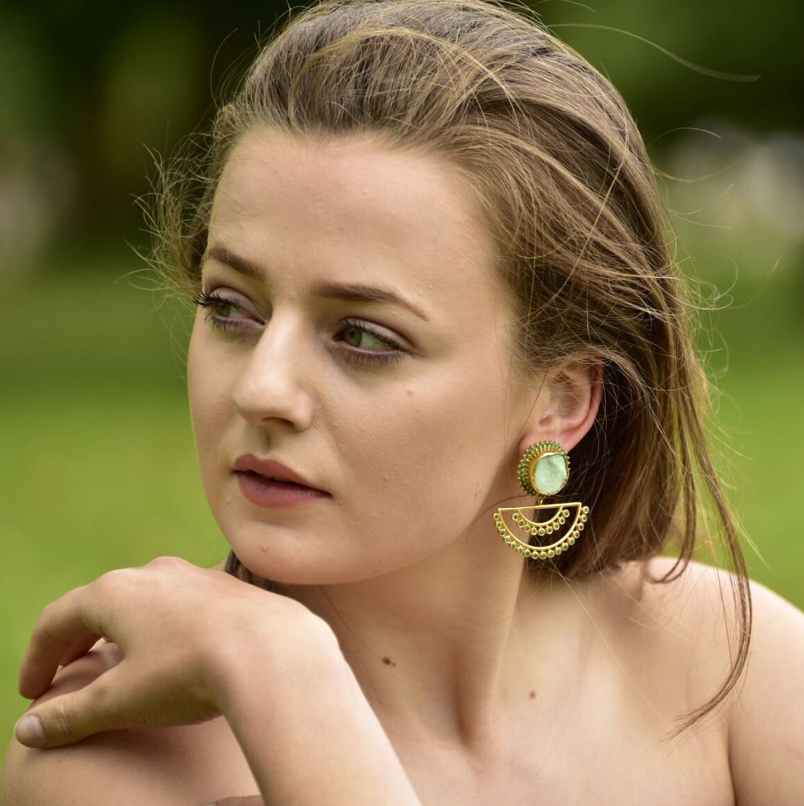 Chrysoprase Earrings, Green Onyx Earrings, Unique Gemstone Earrings, Sterling Silver Earrings, Gold Plated Earrings, Birthday Gifts For Her
