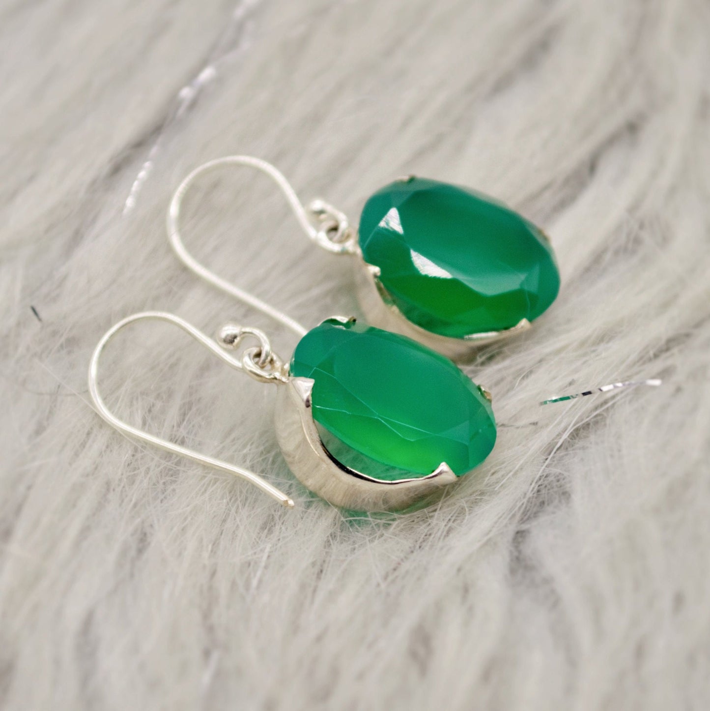 Green Onyx Earrings, Sterling Silver Gemstone Earrings, Dangle Drop Earrings, Handmade Earrings, Gifts For Her