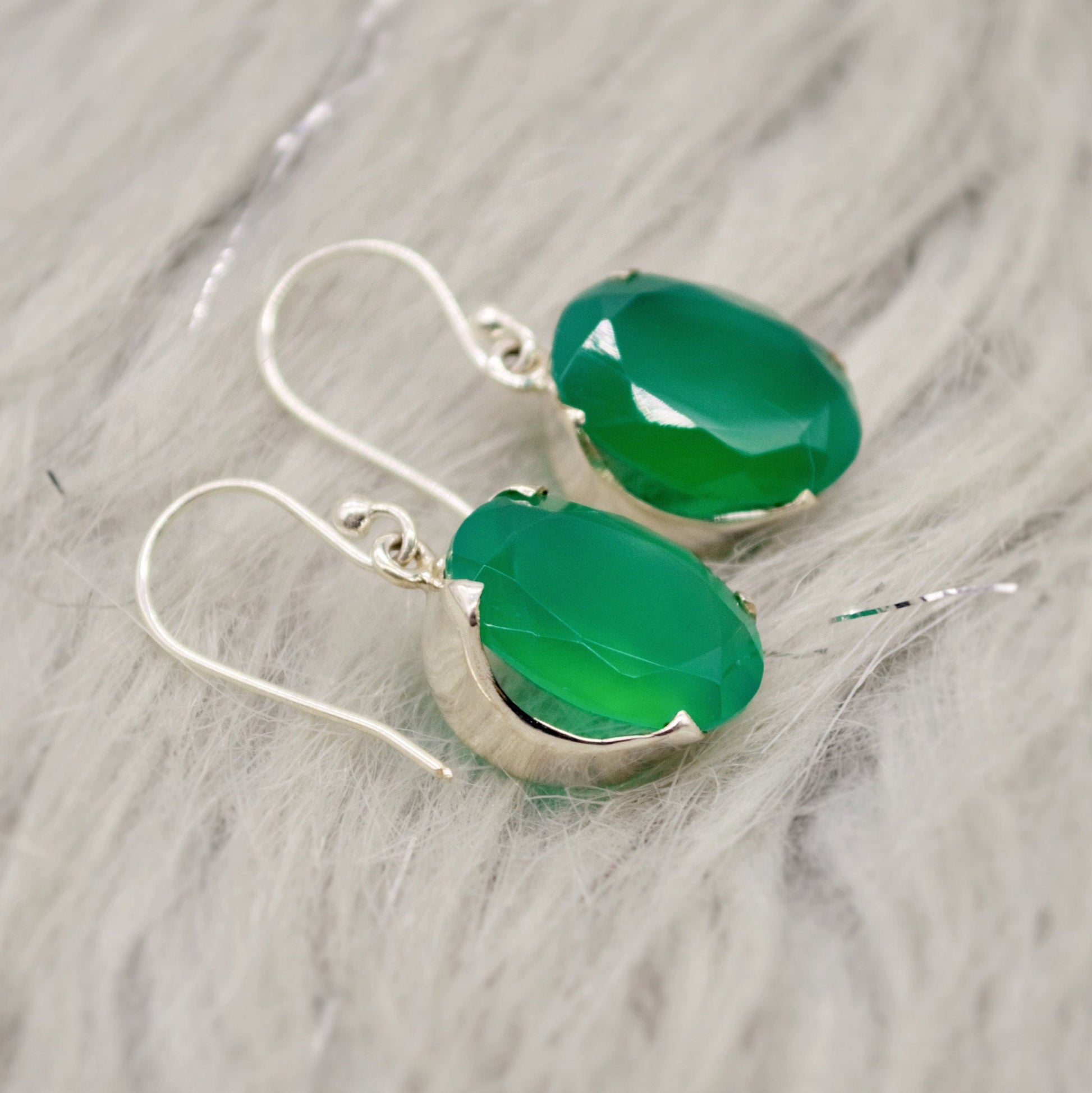 Green Onyx Earrings, Sterling Silver Gemstone Earrings, Dangle Drop Earrings, Handmade Earrings, Gifts For Her