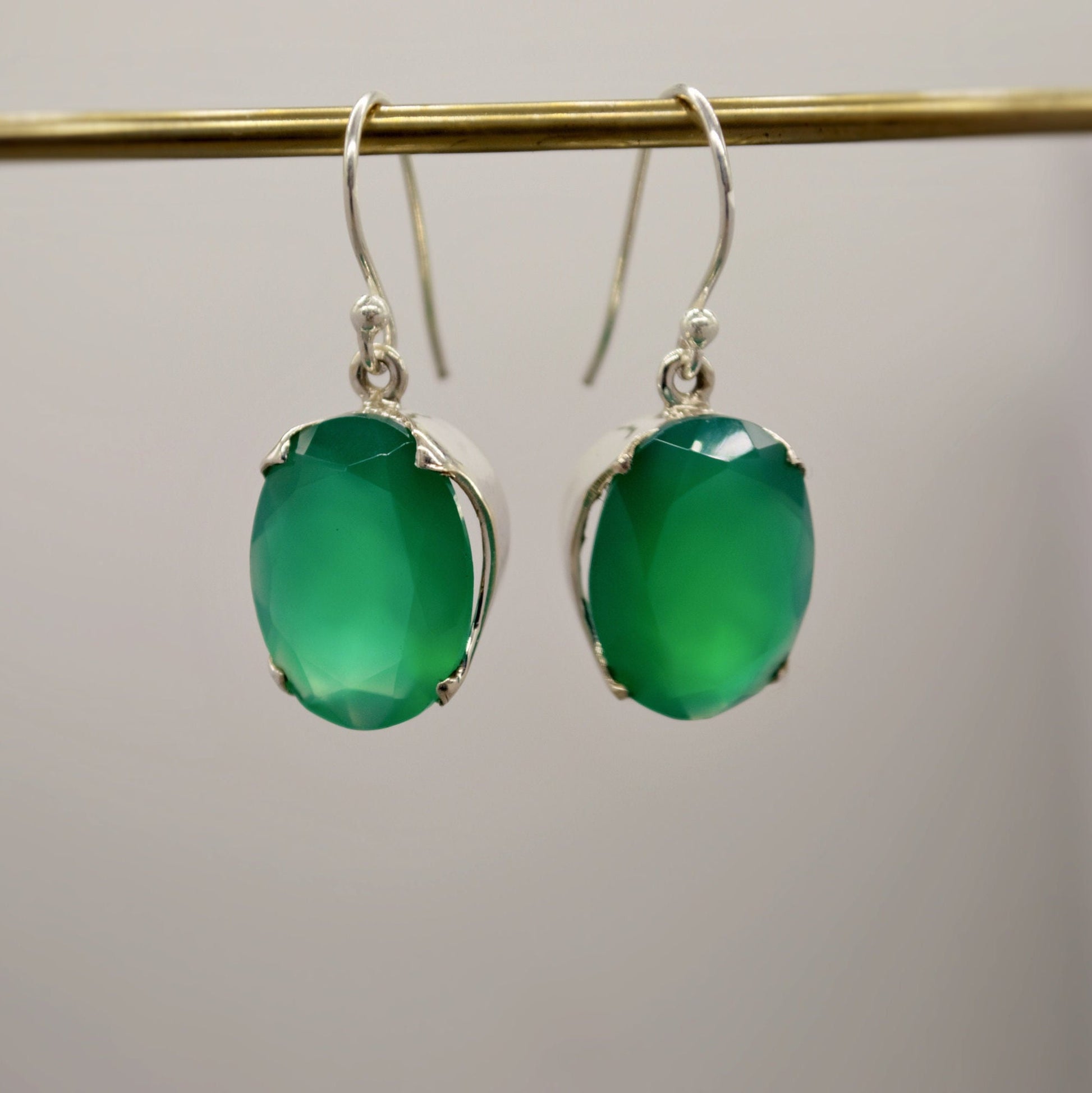 Green Onyx Earrings, Sterling Silver Gemstone Earrings, Dangle Drop Earrings, Handmade Earrings, Gifts For Her