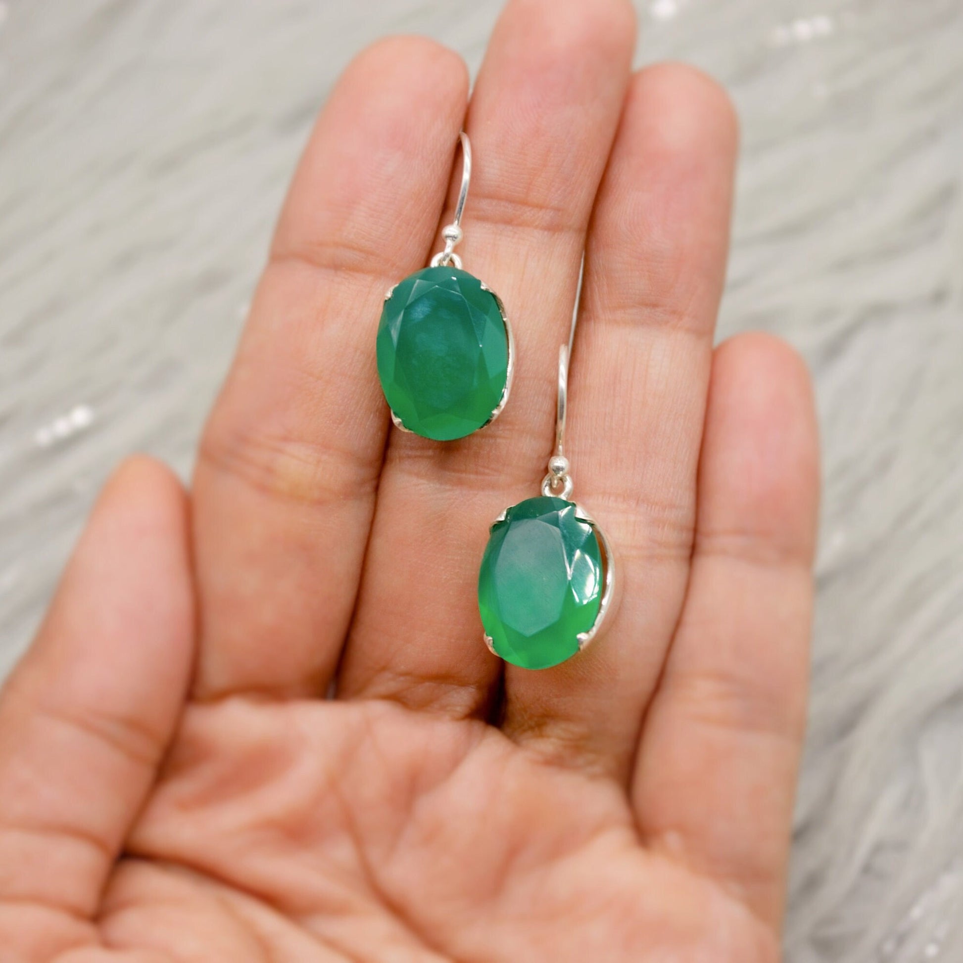 Green Onyx Earrings, Sterling Silver Gemstone Earrings, Dangle Drop Earrings, Handmade Earrings, Gifts For Her
