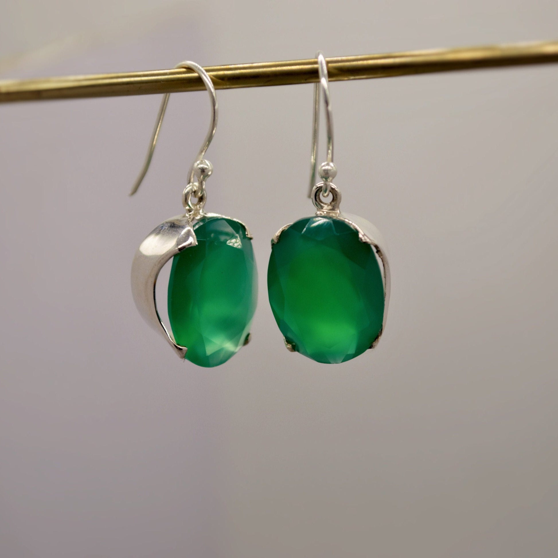Green Onyx Earrings, Sterling Silver Gemstone Earrings, Dangle Drop Earrings, Handmade Earrings, Gifts For Her