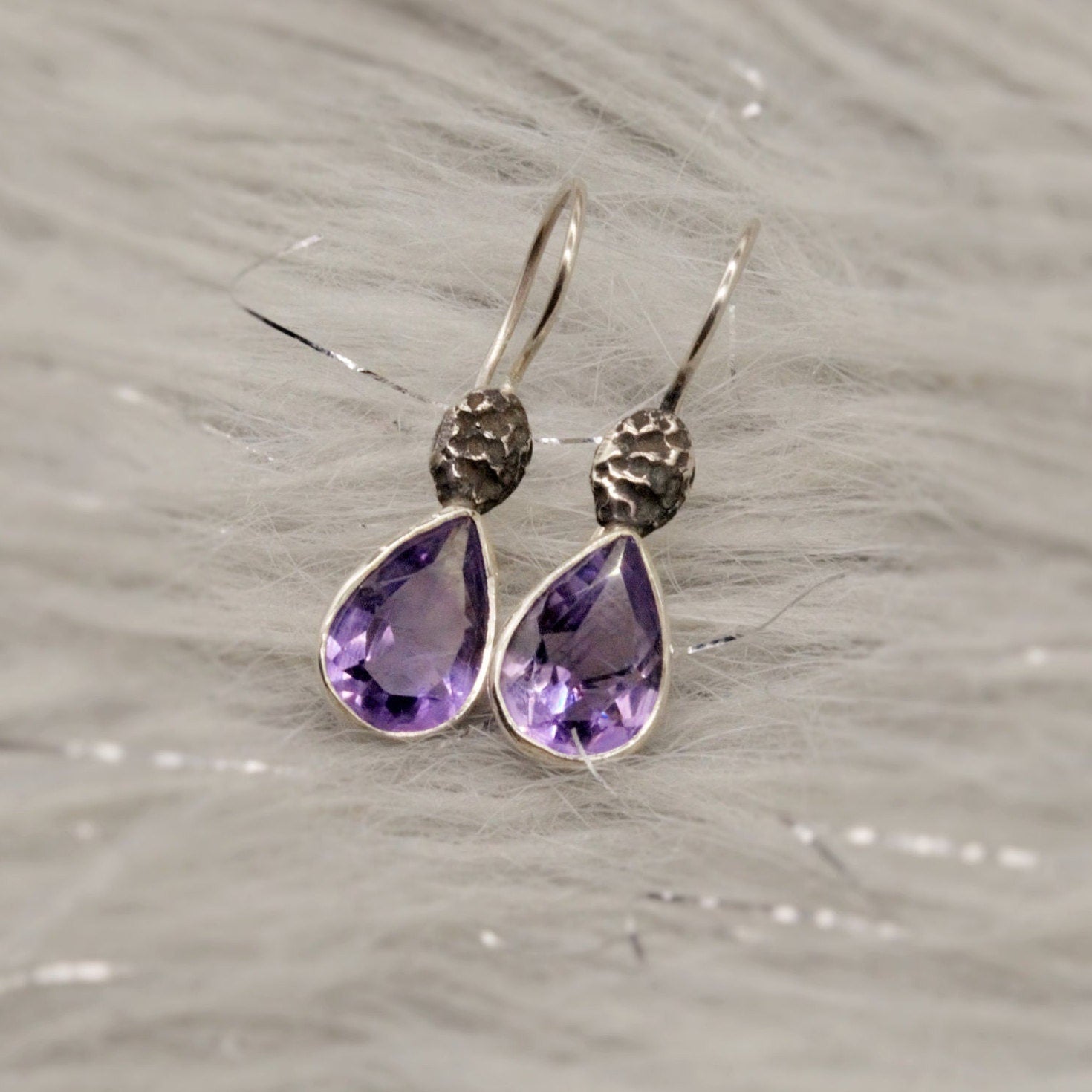 Amethyst Sterling Silver Earrings, February Birthstone Jewelry, Dangle Gemstone Earrings, Birthday Gifts For Her