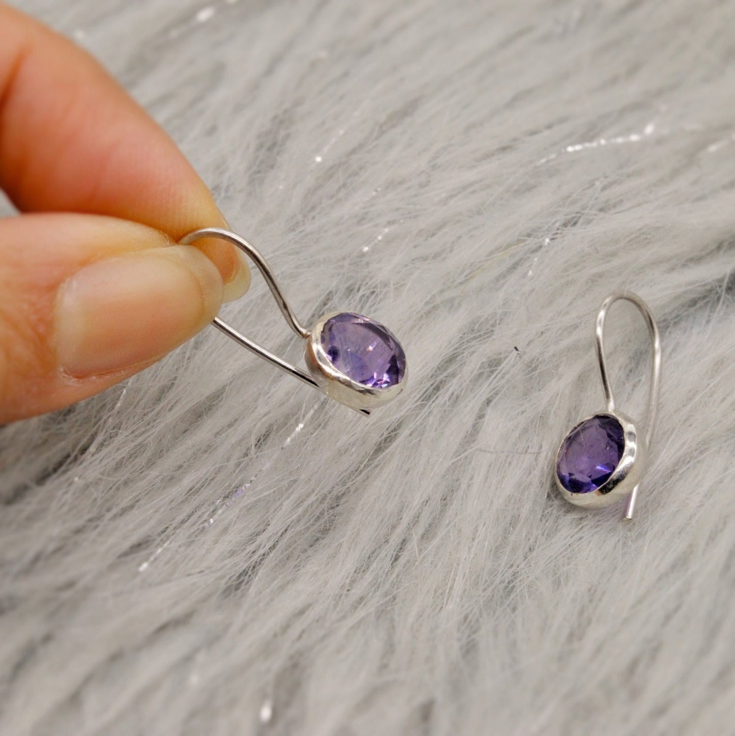 Purple Amethyst Sterling Silver Earrings, February Birthstone, Dainty Statement Unique Gemstone Dangle Drop Earrings, Gifts For Her