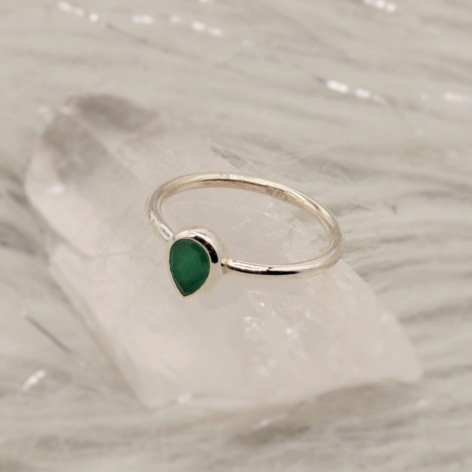 Emerald Ring, Green Dainty Silver Ring, Emerald Jewelry, Sterling Silver, May Birthstone, Rings for Women, Handmade Stacking Ring, Birthday