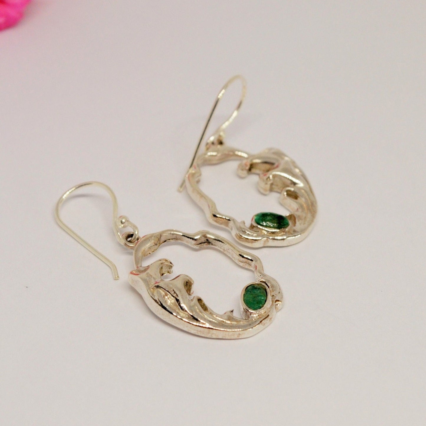 Emerald Sterling Silver Earrings, May Birthstone Jewelry, Unique Gemstone Dangle Earrings, Statement Earrings, Gift For Her