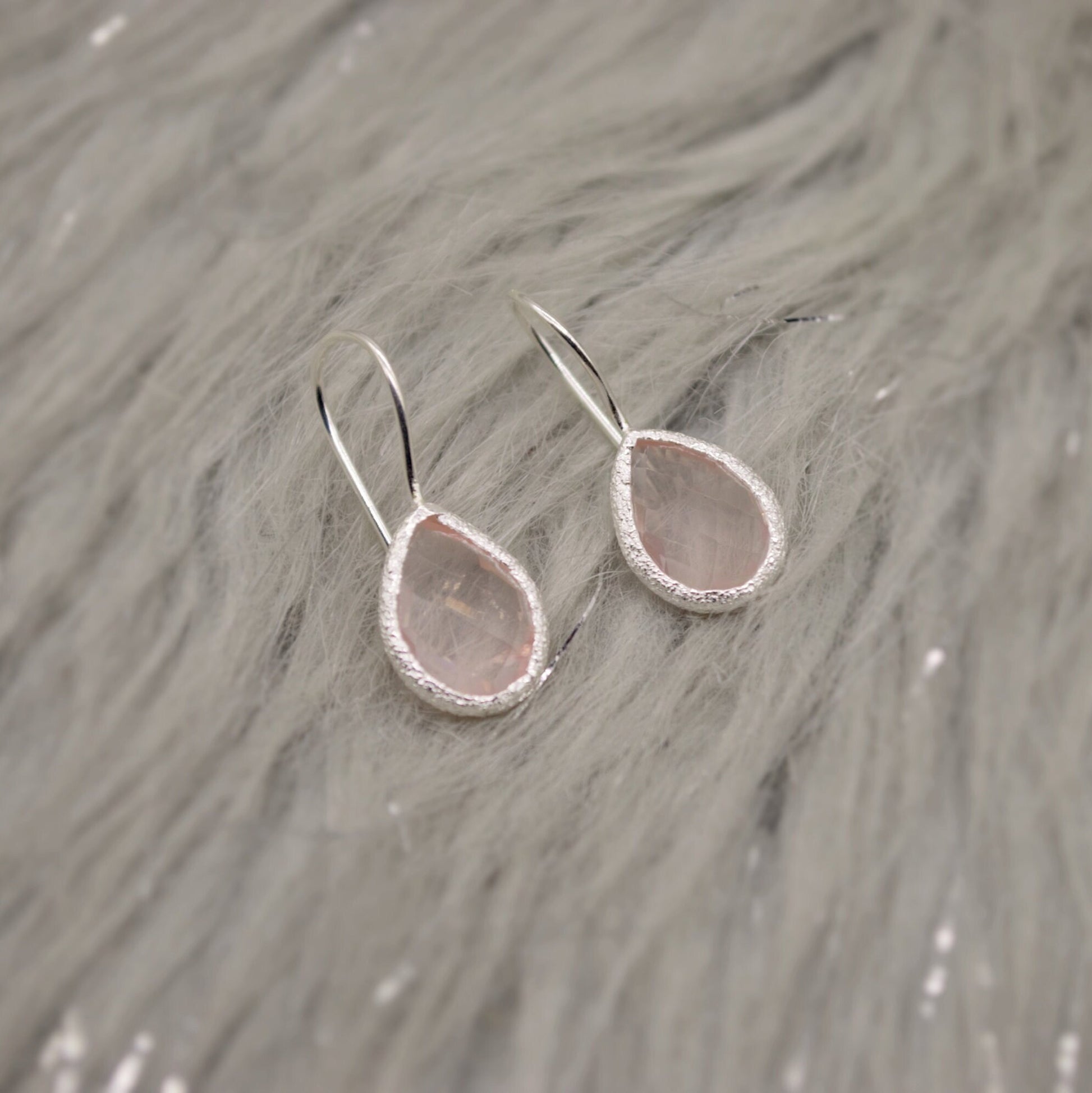 Rose Quartz Sterling Silver Drop Earrings, Unique Dangle Drop Earrings, Birthday Gifts For Her, Christmas, Gemstone Earrings, Quartz Jewelry
