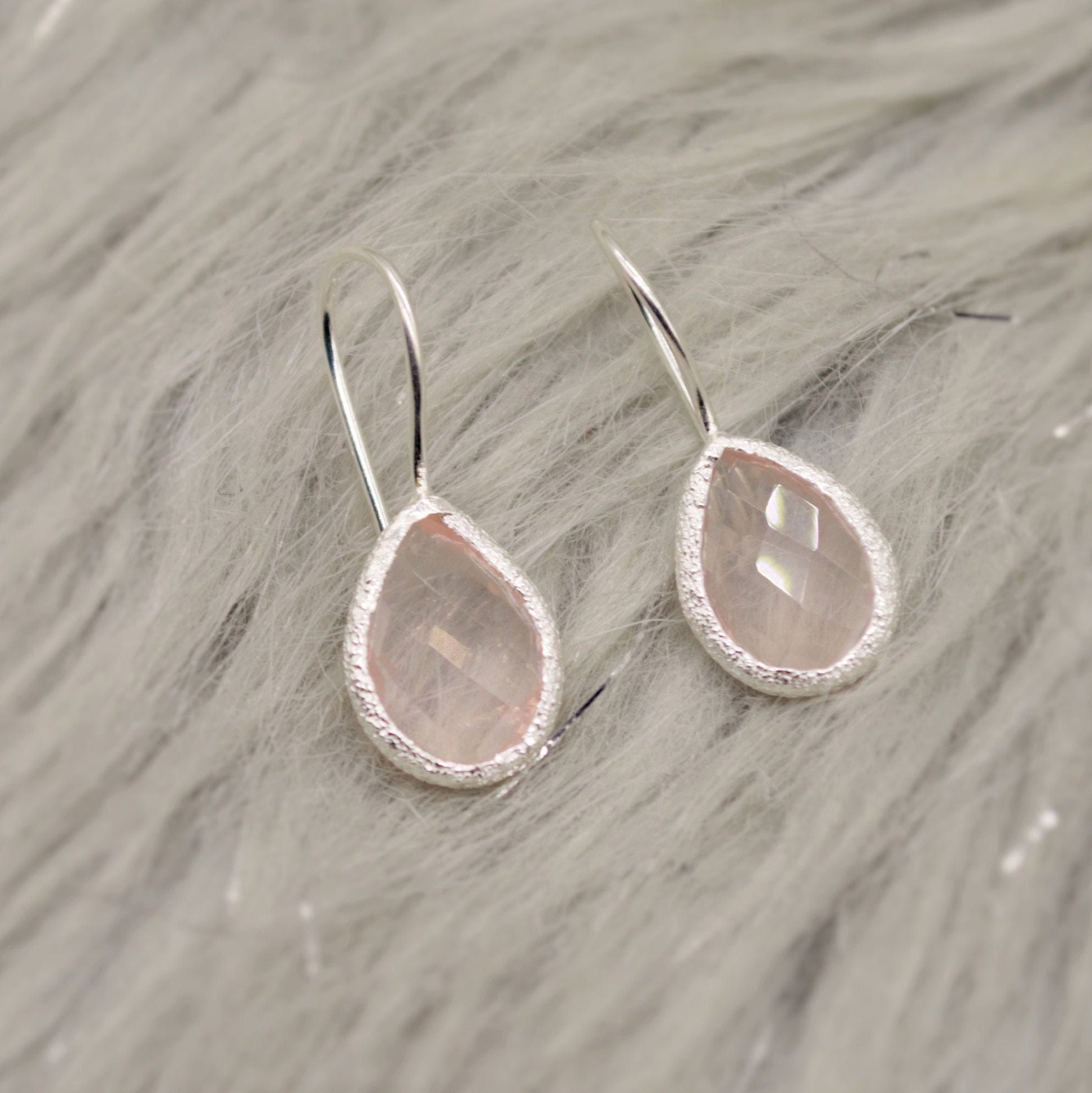 Rose Quartz Sterling Silver Drop Earrings, Unique Dangle Drop Earrings, Birthday Gifts For Her, Christmas, Gemstone Earrings, Quartz Jewelry