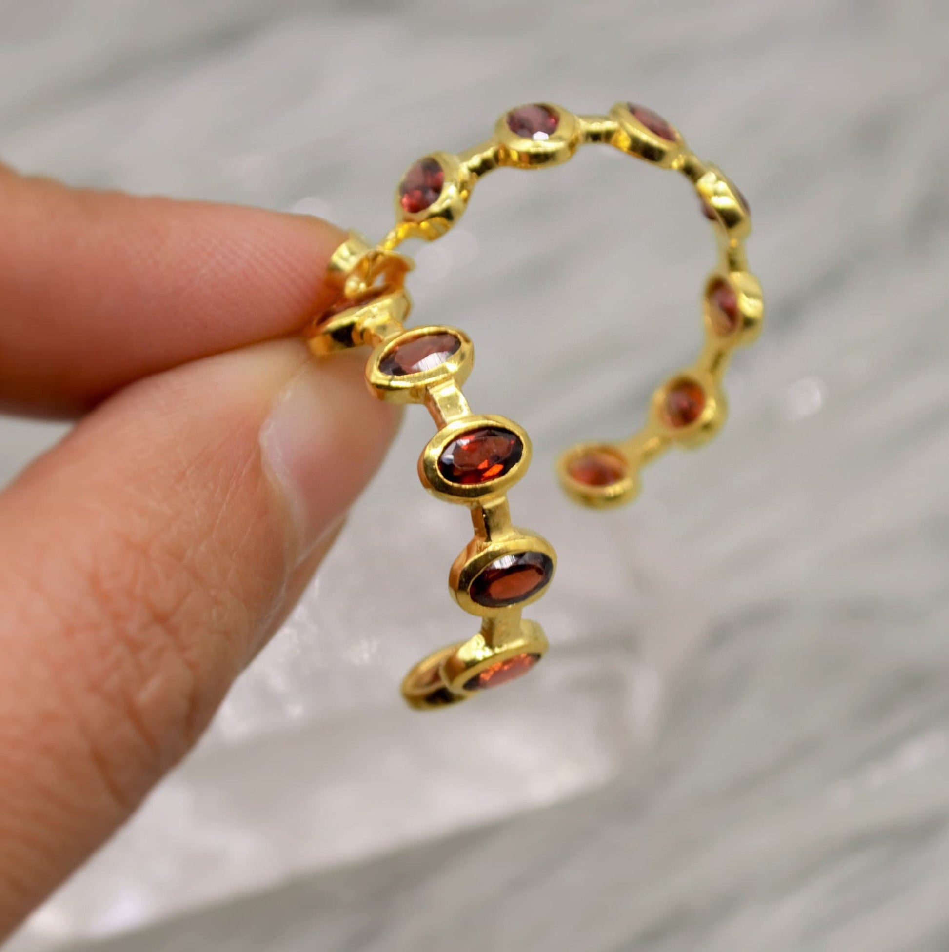 Red Garnet Gold Hoop Earrings, Sterling Silver January Birthstone Earrings, Minimalist Red Huggies Earrings, Unique Birthday Gifts For Her