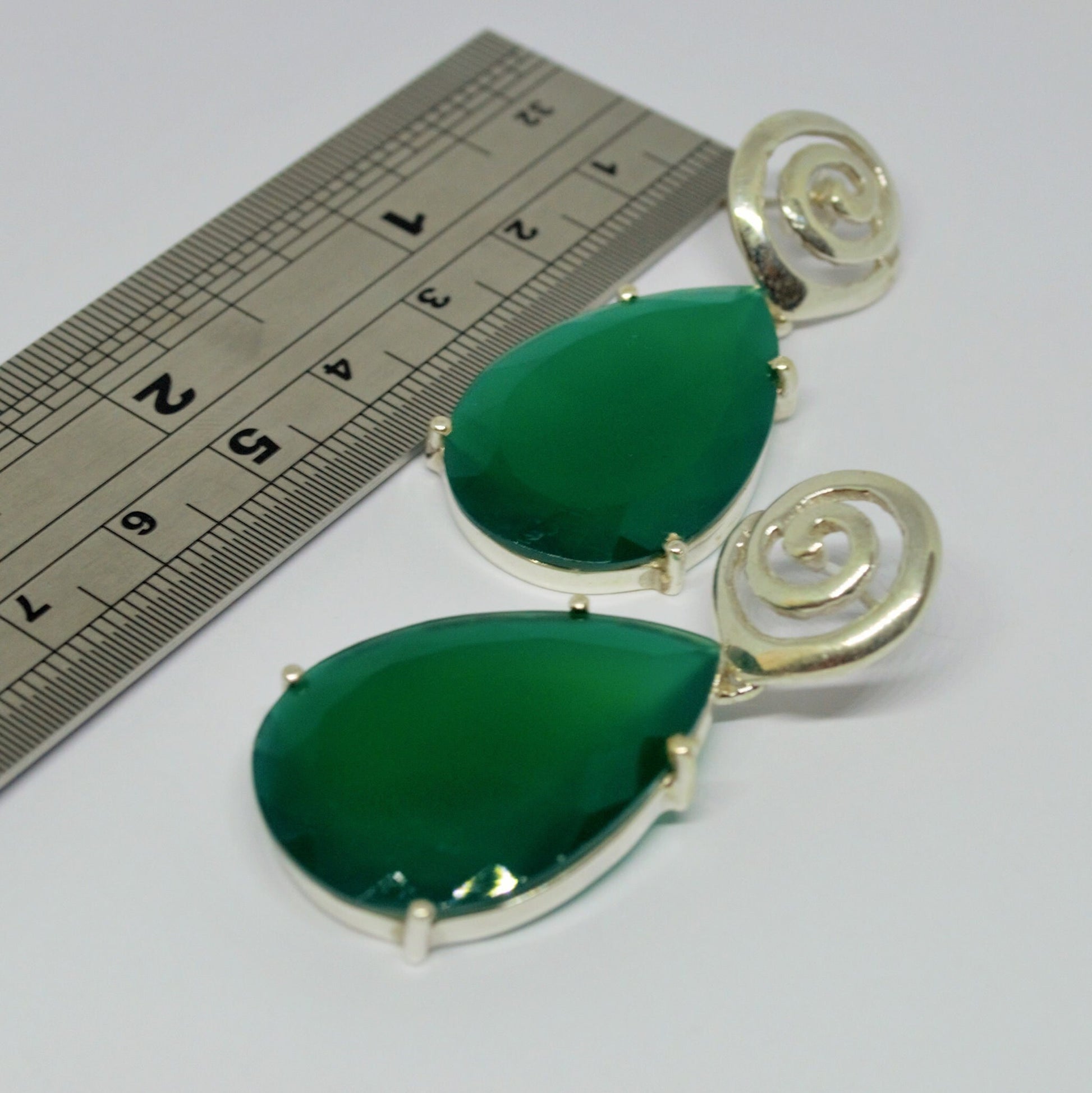 Green Onyx Sterling Silver Earrings, Unique Statement Earrings, Gemstone Dangle, Gift For Her, Birthday Gift