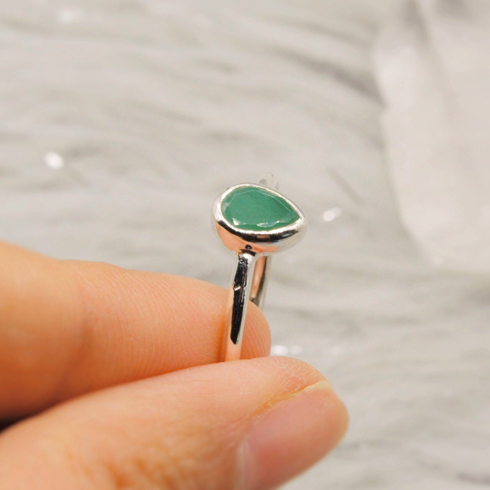 Emerald Ring, Green Dainty Silver Ring, Emerald Jewelry, Sterling Silver, May Birthstone, Rings for Women, Handmade Stacking Ring, Birthday