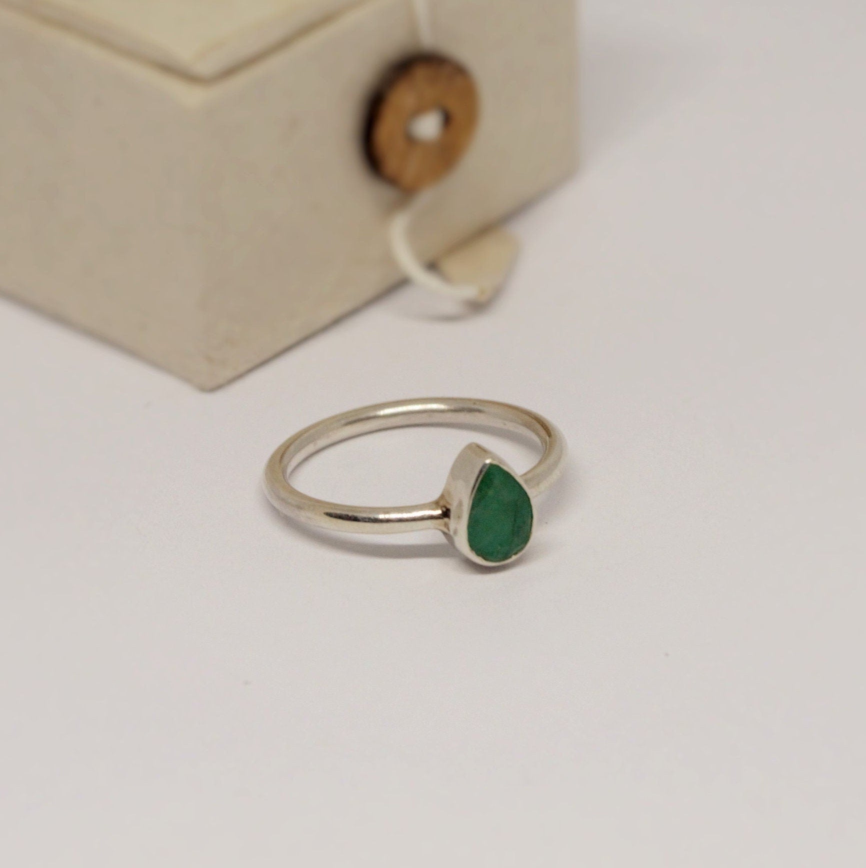 Emerald Ring, Green Dainty Silver Ring, Emerald Jewelry, Sterling Silver, May Birthstone, Rings for Women, Handmade Stacking Ring, Birthday