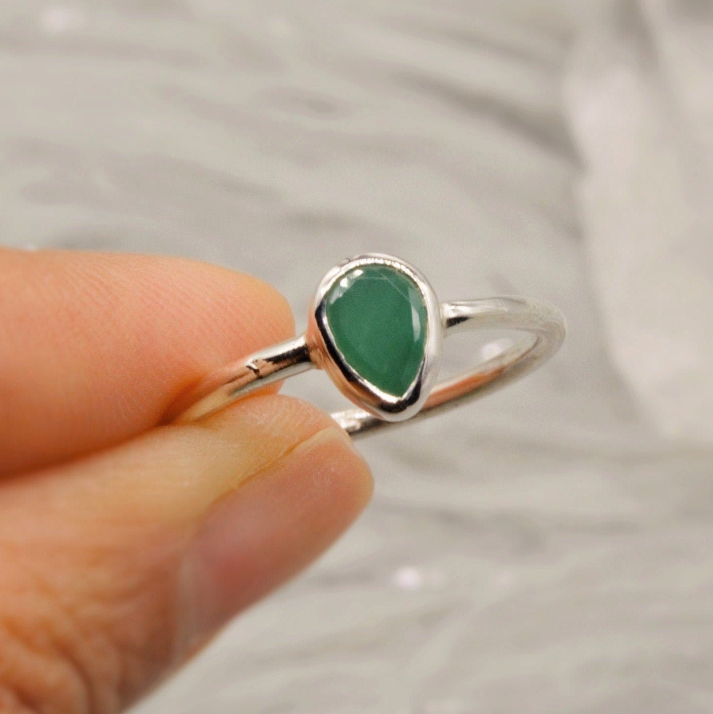 Emerald Ring, Green Dainty Silver Ring, Emerald Jewelry, Sterling Silver, May Birthstone, Rings for Women, Handmade Stacking Ring, Birthday