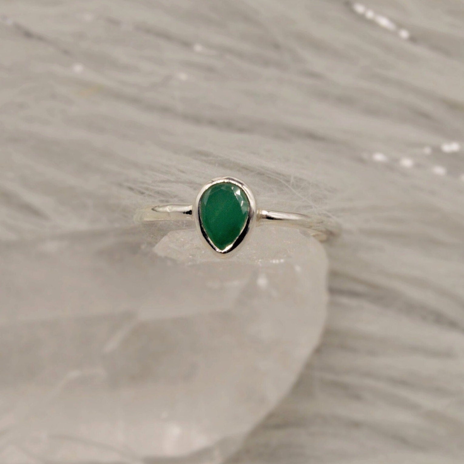 Emerald Ring, Green Dainty Silver Ring, Emerald Jewelry, Sterling Silver, May Birthstone, Rings for Women, Handmade Stacking Ring, Birthday