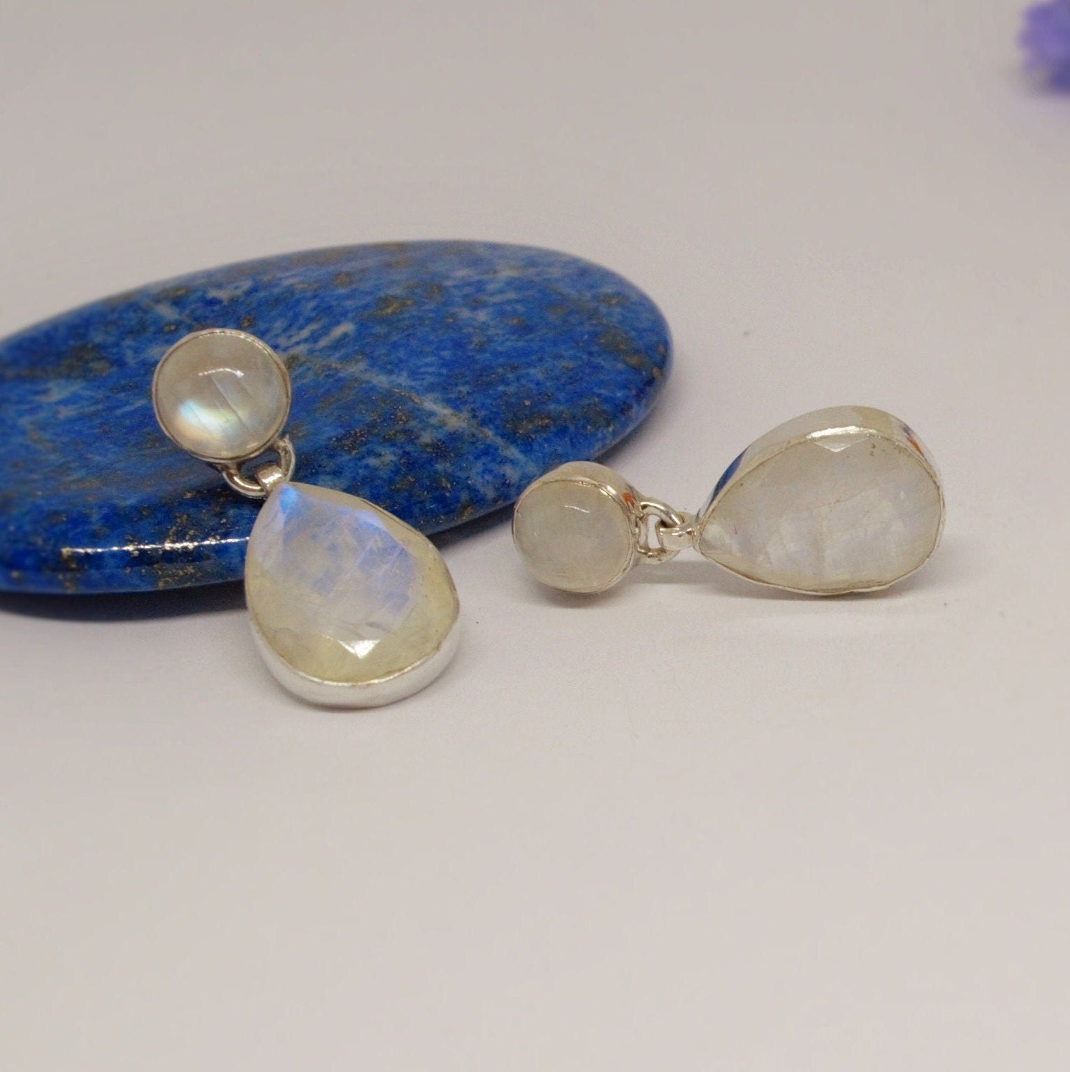 Rainbow Moonstone Sterling Silver Earrings, Moonstone Jewelry, Unique Gemstone Dangle Drop Earrings, Dainty Earrings, Gift For Her