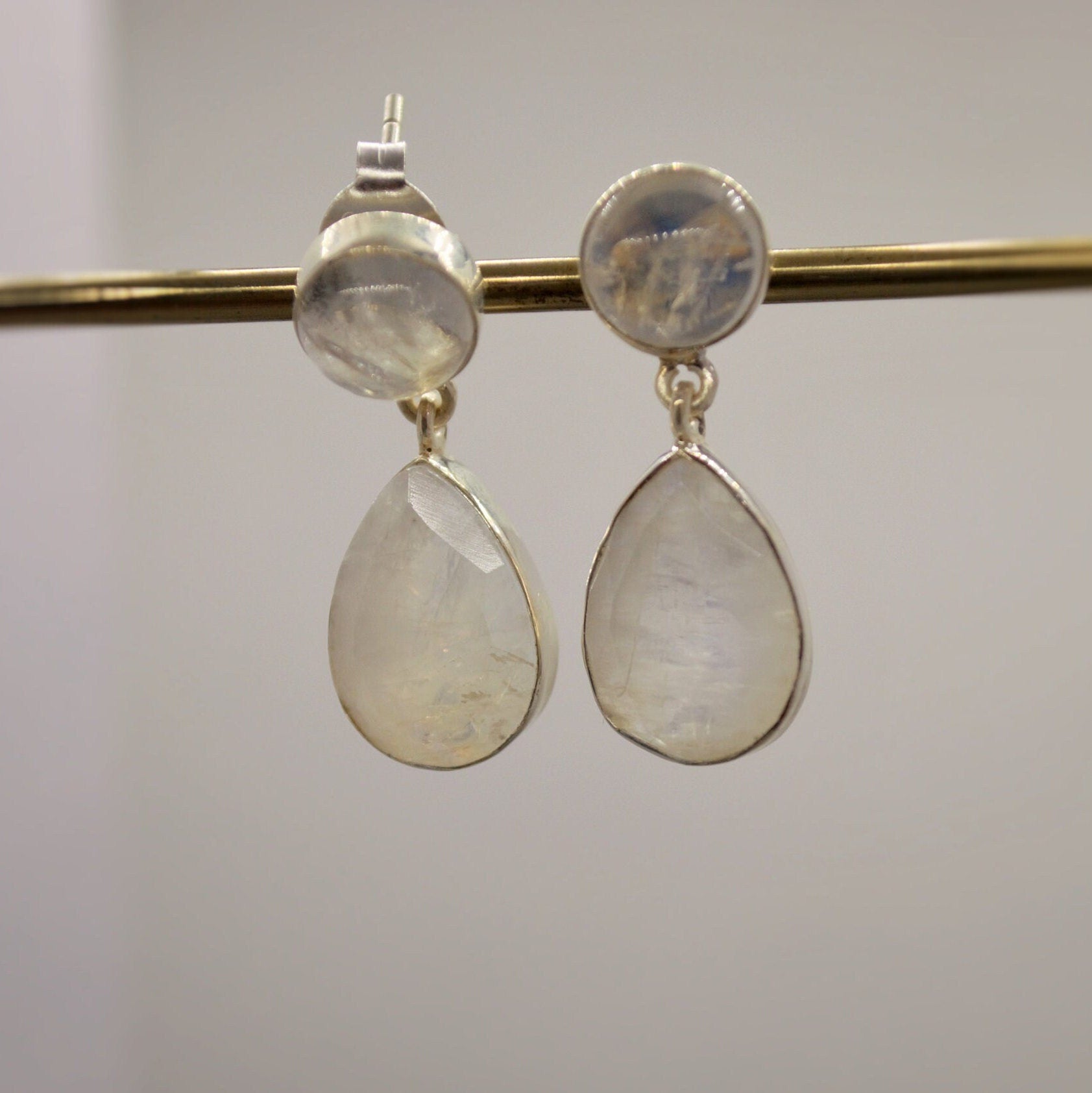 Rainbow Moonstone Sterling Silver Earrings, Moonstone Jewelry, Unique Gemstone Dangle Drop Earrings, Dainty Earrings, Gift For Her