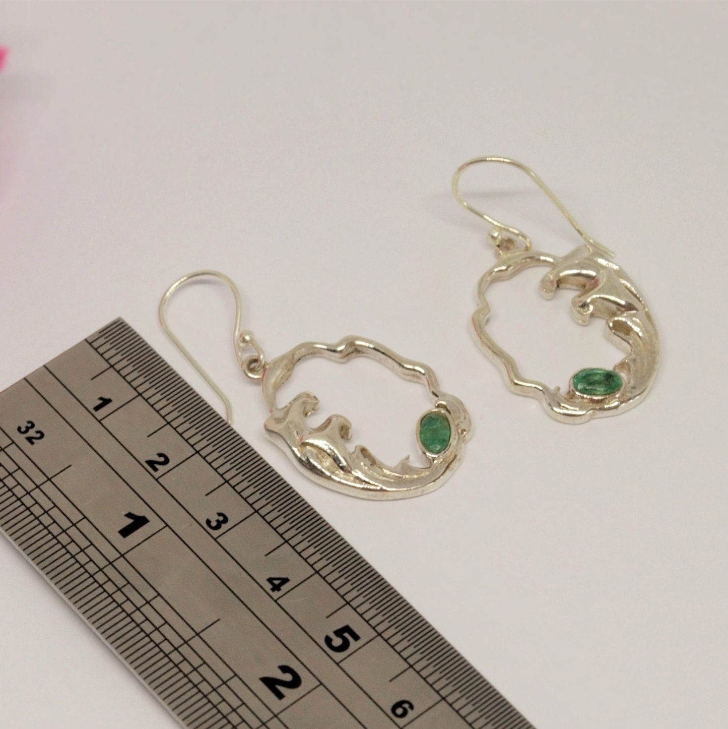 Emerald Sterling Silver Earrings, May Birthstone Jewelry, Unique Gemstone Dangle Earrings, Statement Earrings, Gift For Her