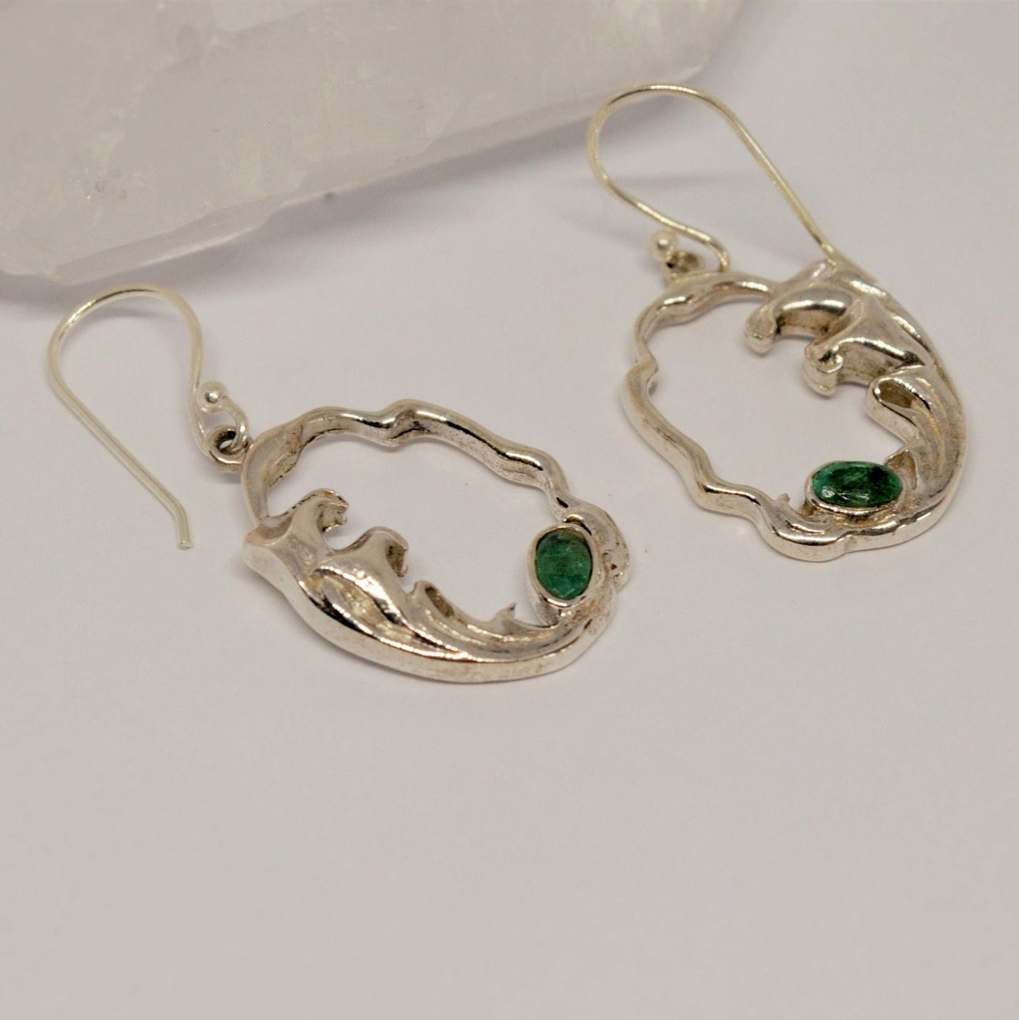 Emerald Sterling Silver Earrings, May Birthstone Jewelry, Unique Gemstone Dangle Earrings, Statement Earrings, Gift For Her