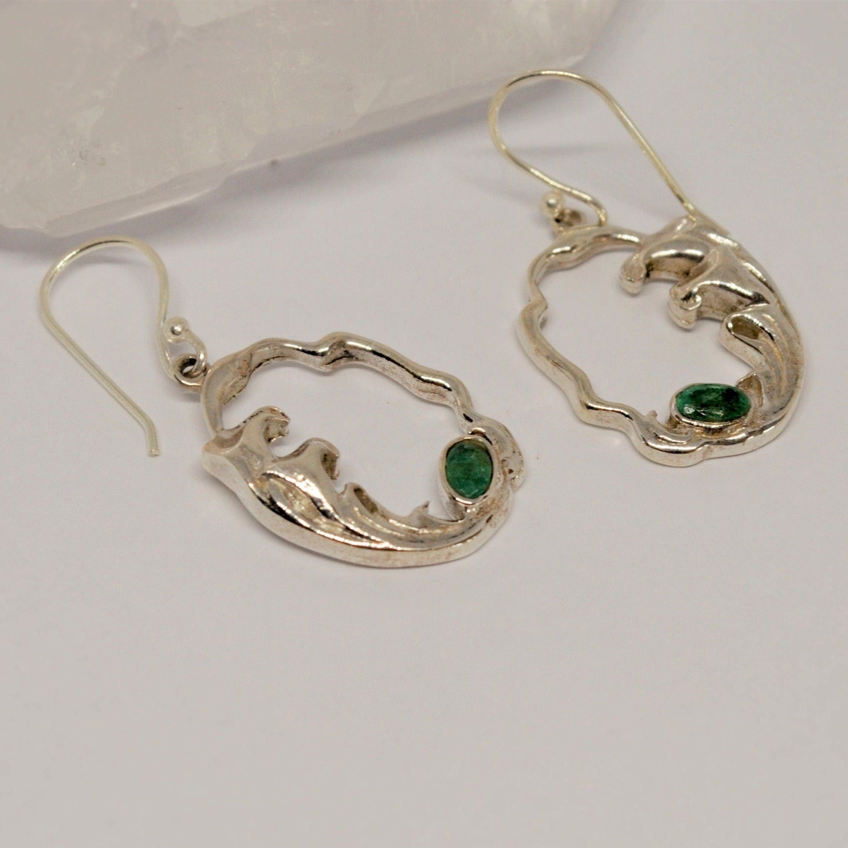 Emerald Sterling Silver Earrings, May Birthstone Jewelry, Unique Gemstone Dangle Earrings, Statement Earrings, Gift For Her