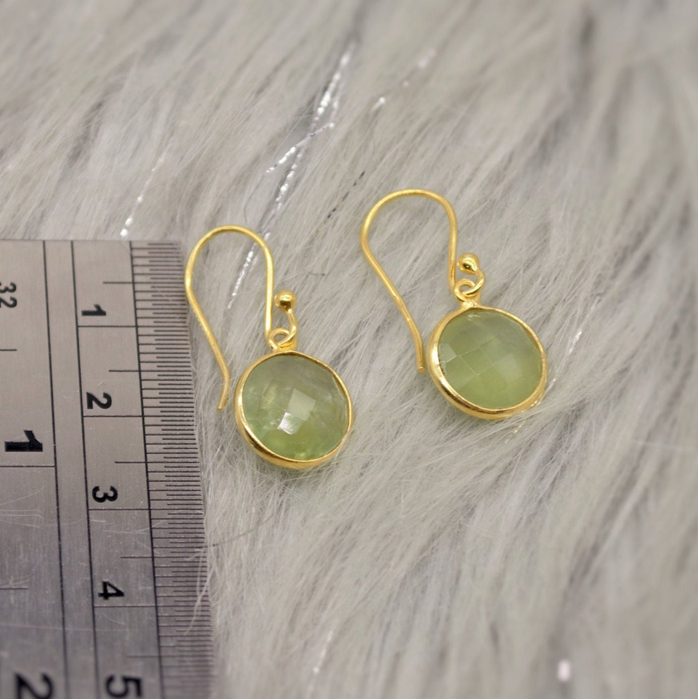 Prehnite Gold Earrings, Gold Plated Sterling Silver Gemstone Earrings, Unique Dangle Drop Earrings, Birthday Gifts For Her, Christmas Gifts