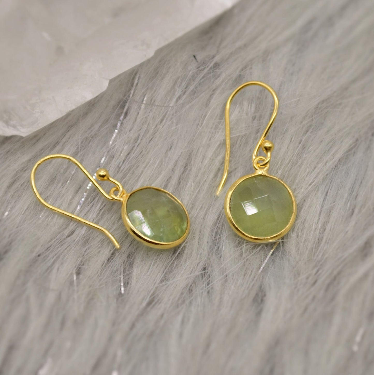 Prehnite Gold Earrings, Gold Plated Sterling Silver Gemstone Earrings, Unique Dangle Drop Earrings, Birthday Gifts For Her, Christmas Gifts