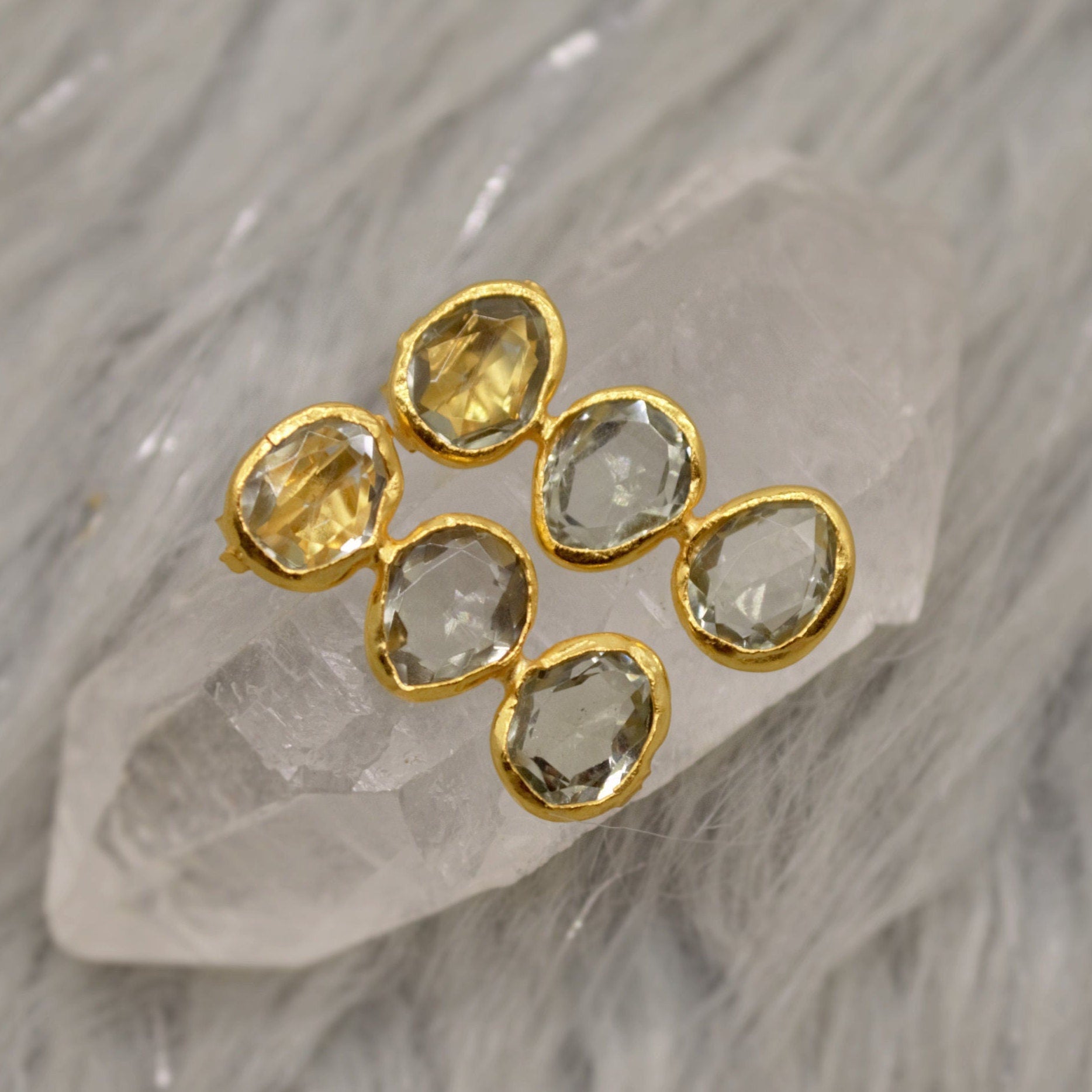 Green Amethyst Gold Drop Earrings, Gold Plated Sterling Silver Earrings, February Birthstone, Amethyst Jewelry, Gift For Her