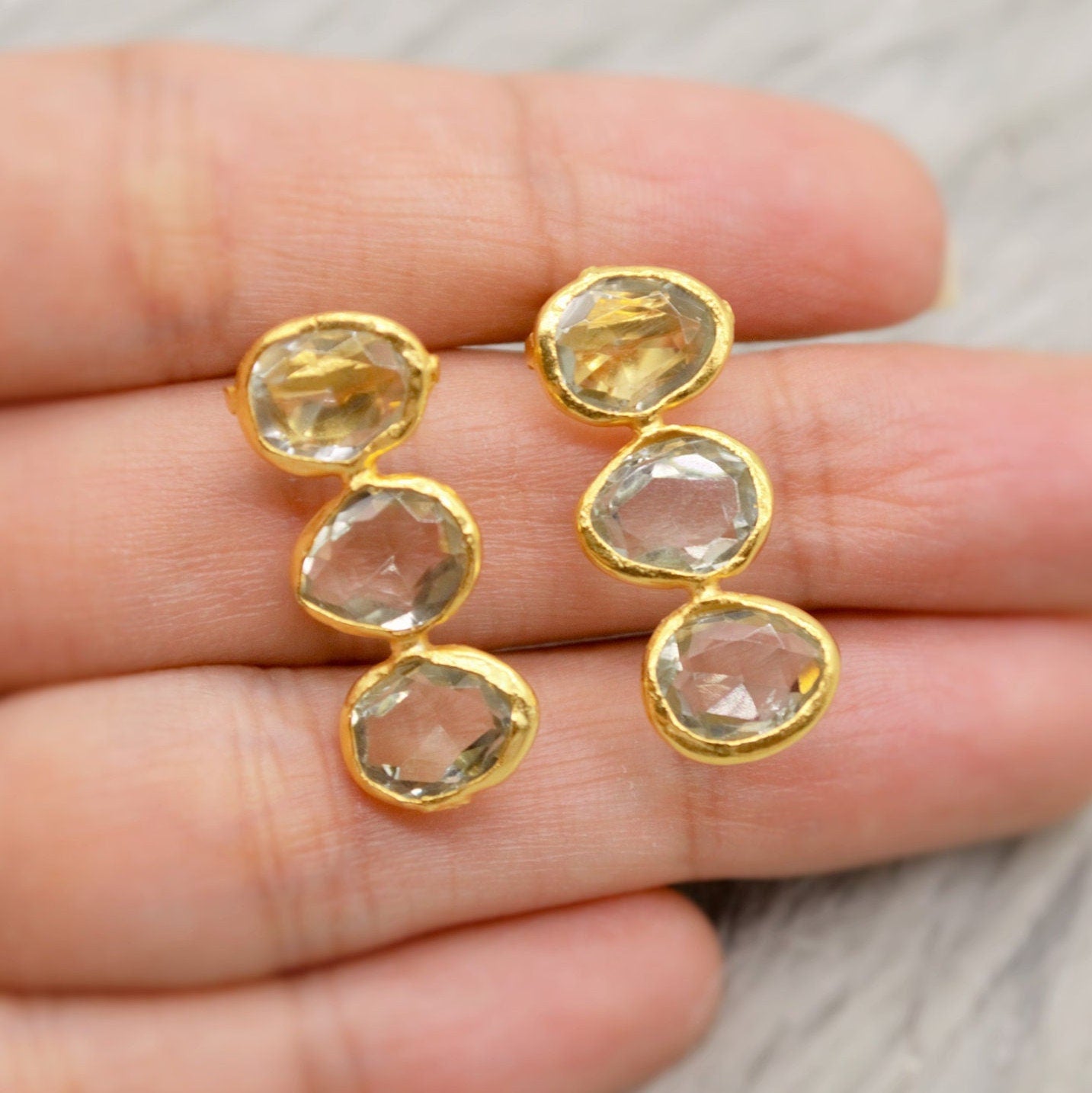 Green Amethyst Gold Drop Earrings, Gold Plated Sterling Silver Earrings, February Birthstone, Amethyst Jewelry, Gift For Her