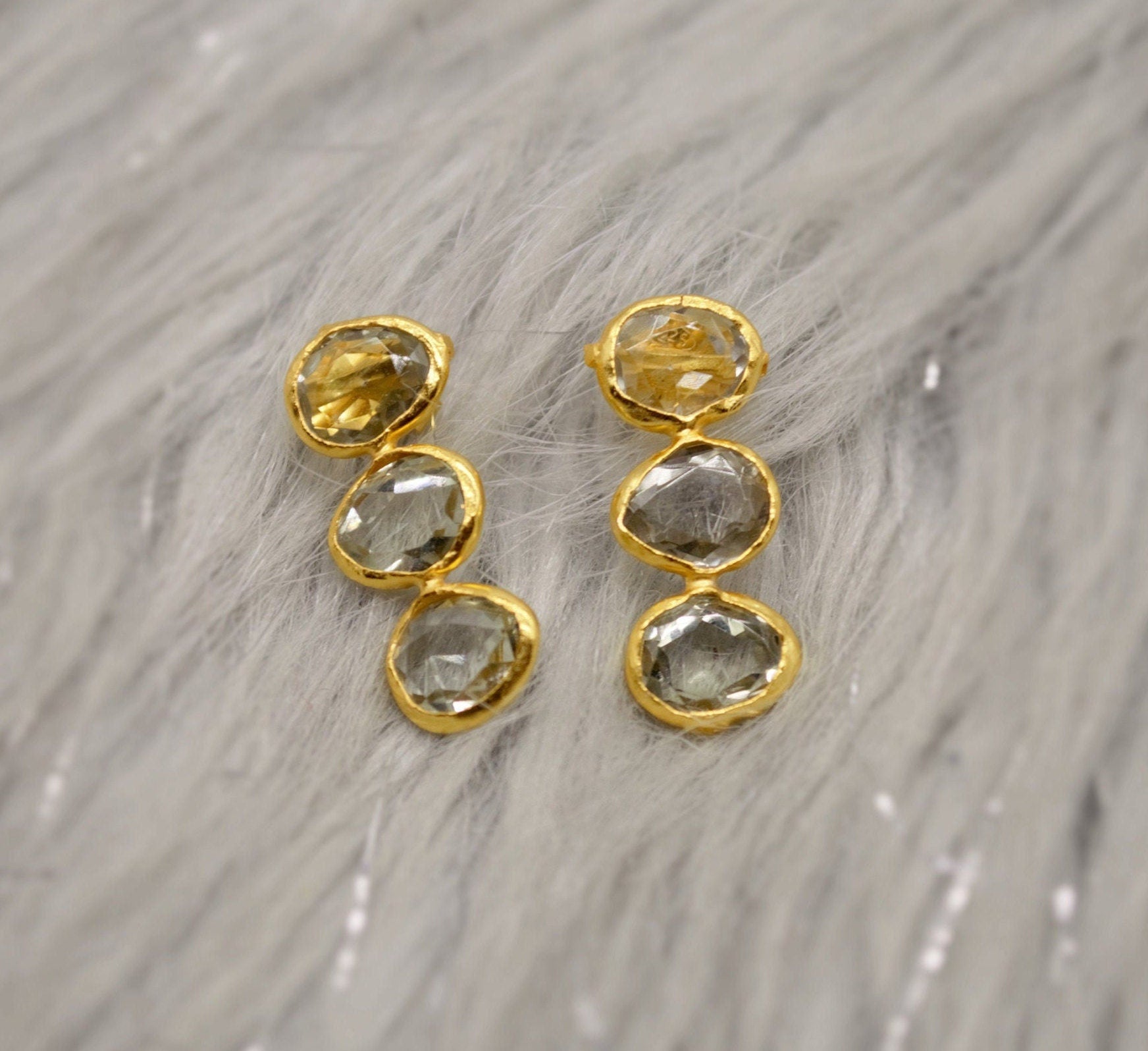 Green Amethyst Gold Drop Earrings, Gold Plated Sterling Silver Earrings, February Birthstone, Amethyst Jewelry, Gift For Her
