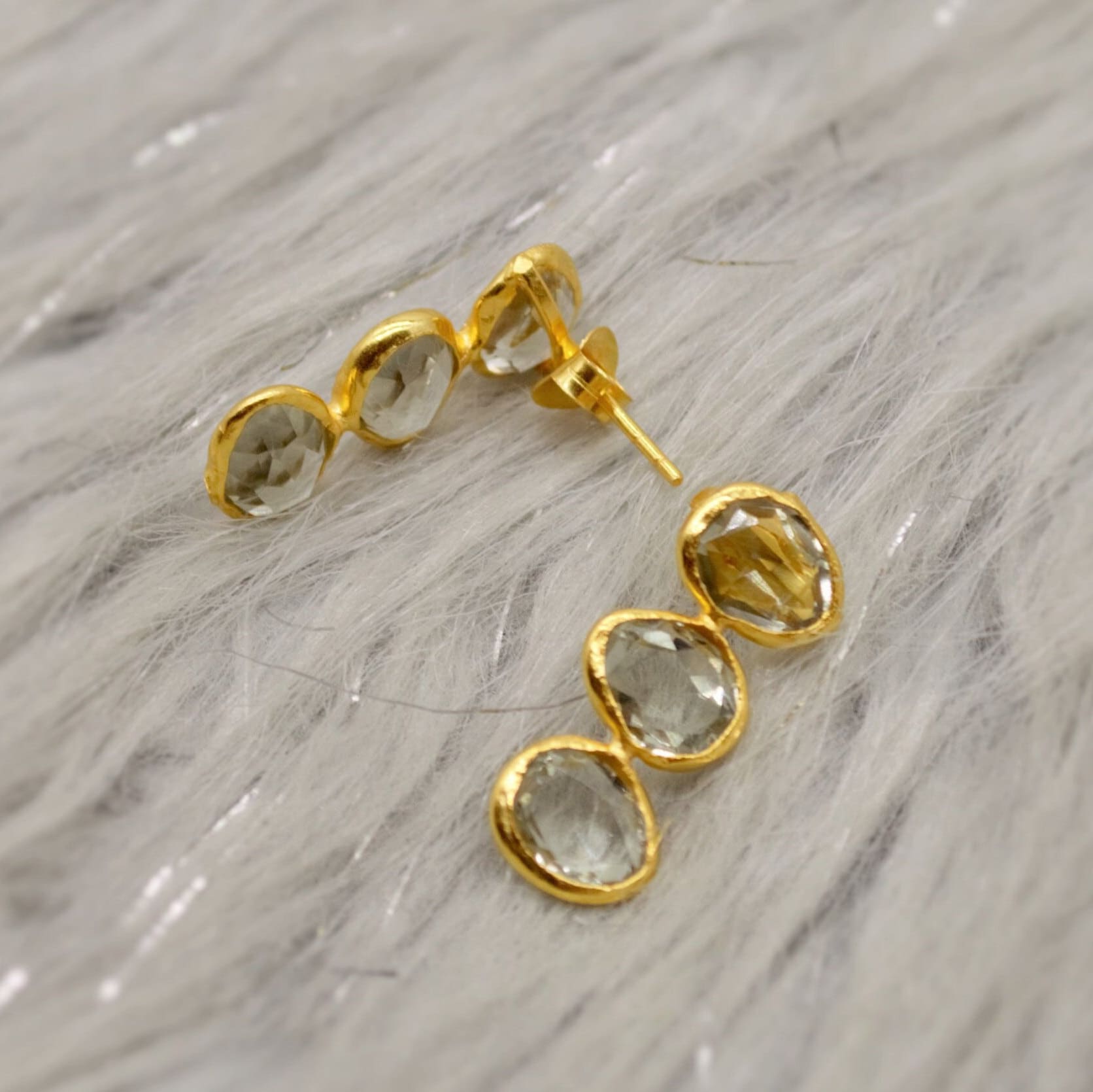 Green Amethyst Gold Drop Earrings, Gold Plated Sterling Silver Earrings, February Birthstone, Amethyst Jewelry, Gift For Her