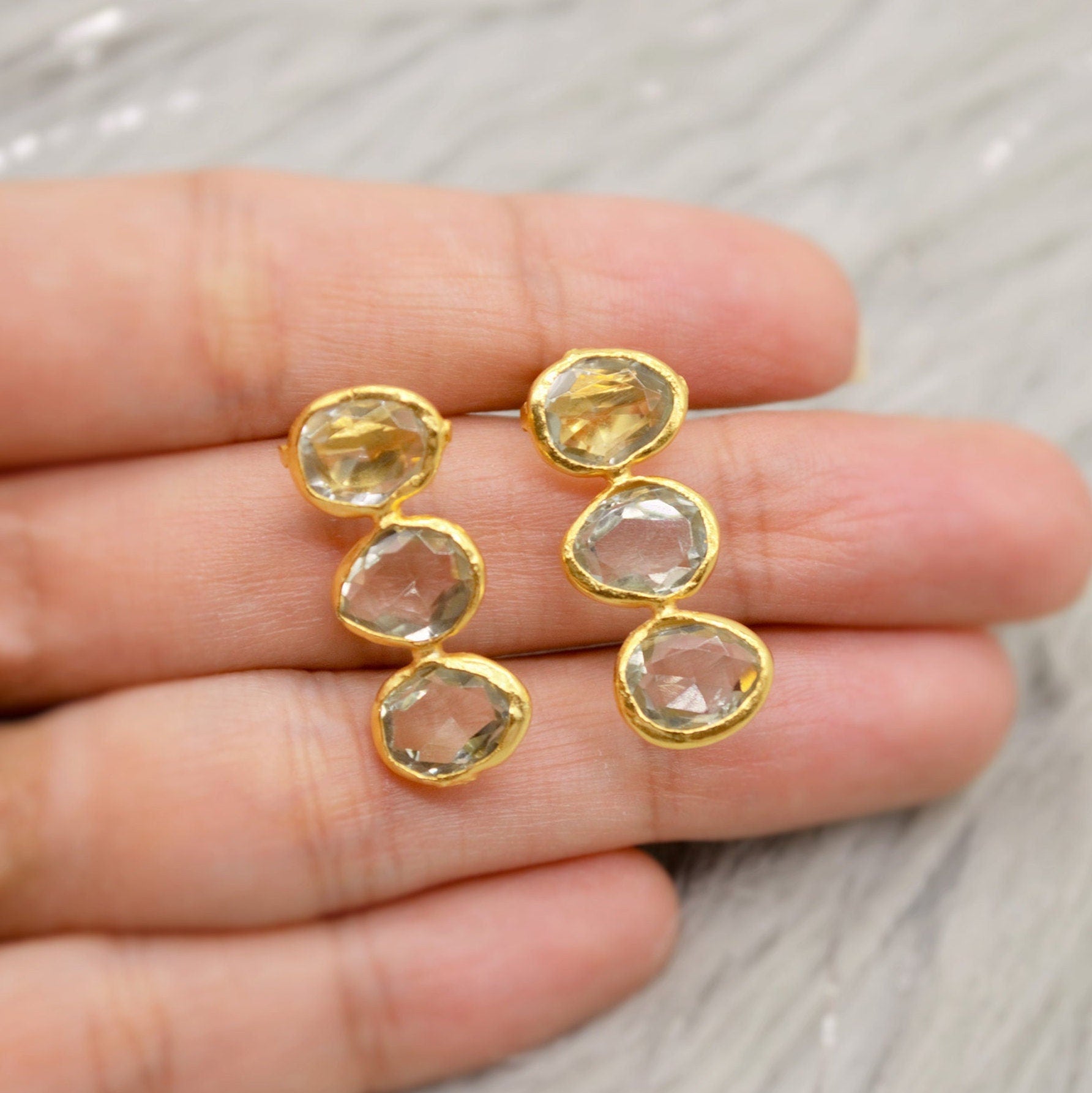 Green Amethyst Gold Drop Earrings, Gold Plated Sterling Silver Earrings, February Birthstone, Amethyst Jewelry, Gift For Her