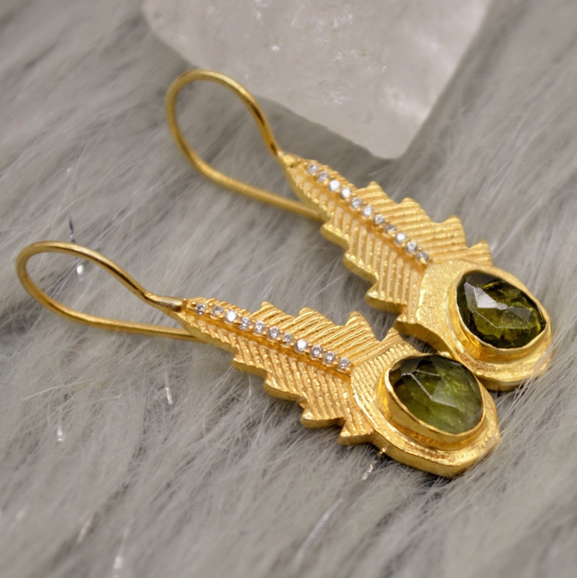 Green, Pink Tourmaline Earrings, CZ Sterling Silver Earrings, October Birthstone Jewelry, Raw Gemstone Earrings, Christmas Gifts For Her