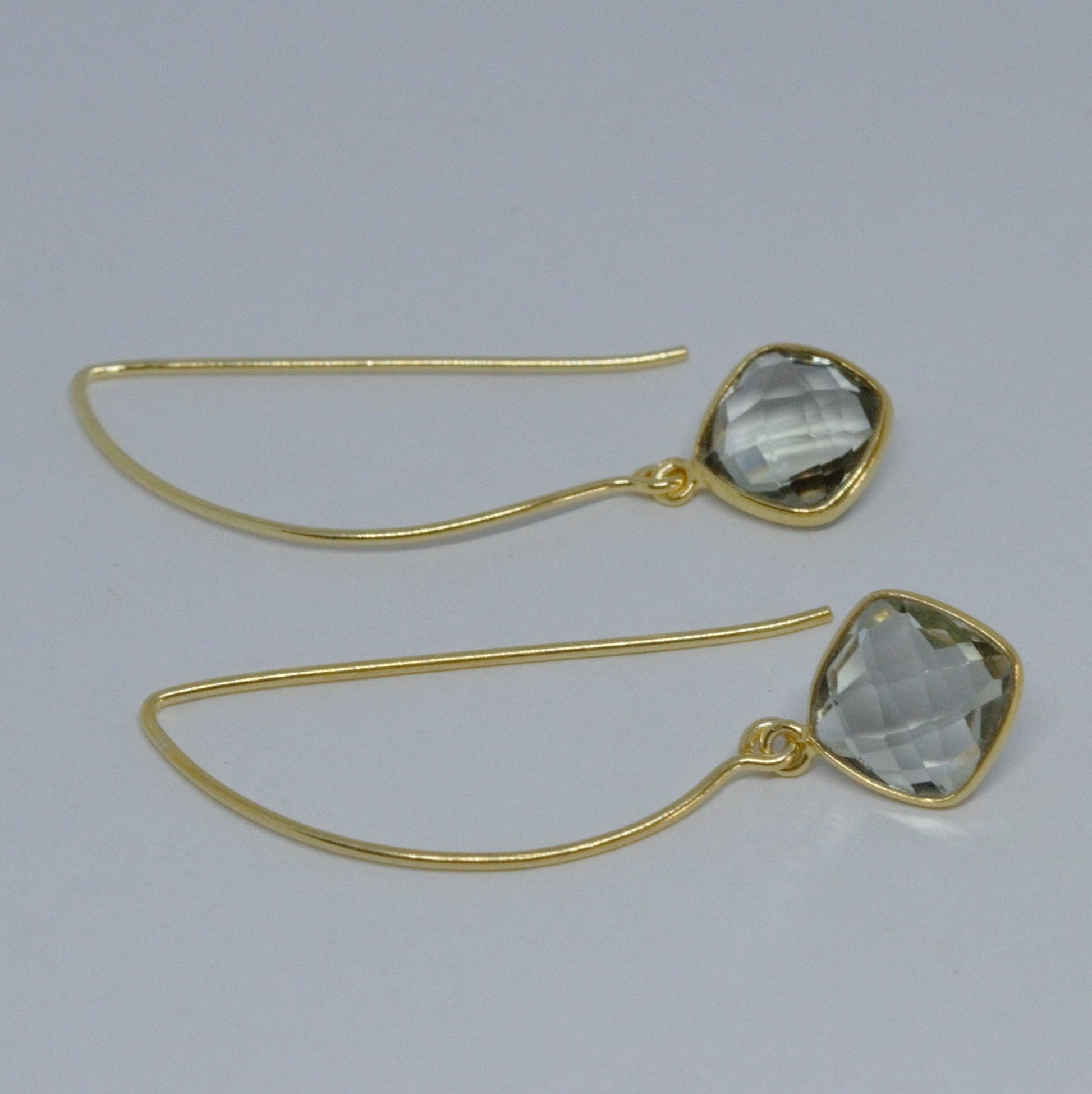 Green Amethyst Gold Dangle Drop Earrings, February Birthstone Sterling Silver Gemstone Earrings, Gifts For Her, Earrings For Women