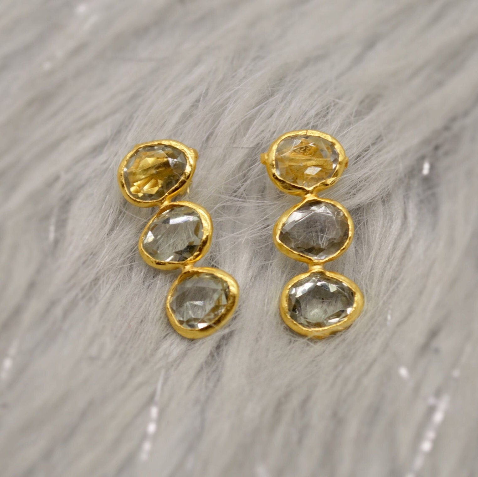 Green Amethyst Gold Drop Earrings, Gold Plated Sterling Silver Earrings, February Birthstone, Amethyst Jewelry, Gift For Her