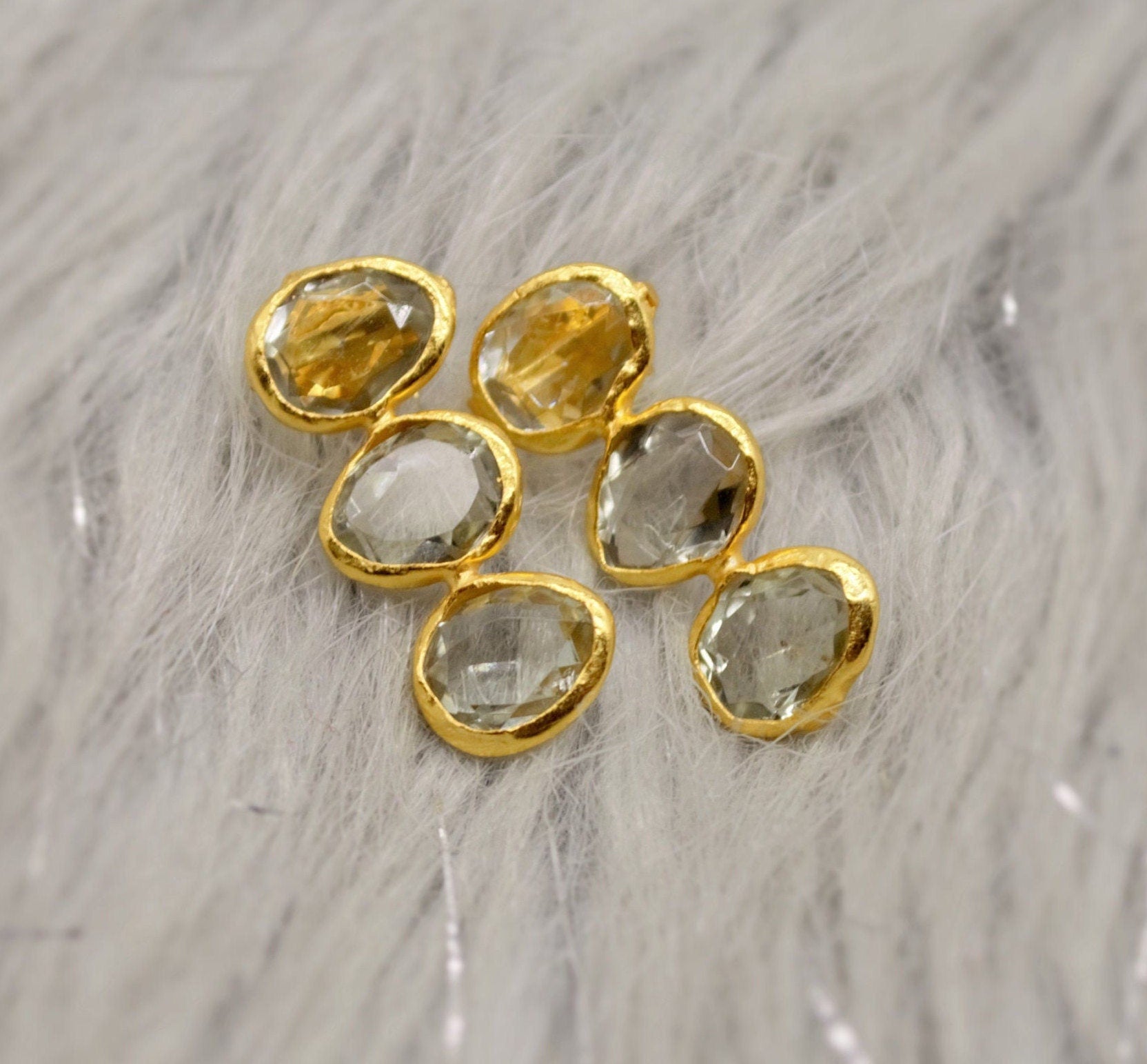 Green Amethyst Gold Drop Earrings, Gold Plated Sterling Silver Earrings, February Birthstone, Amethyst Jewelry, Gift For Her