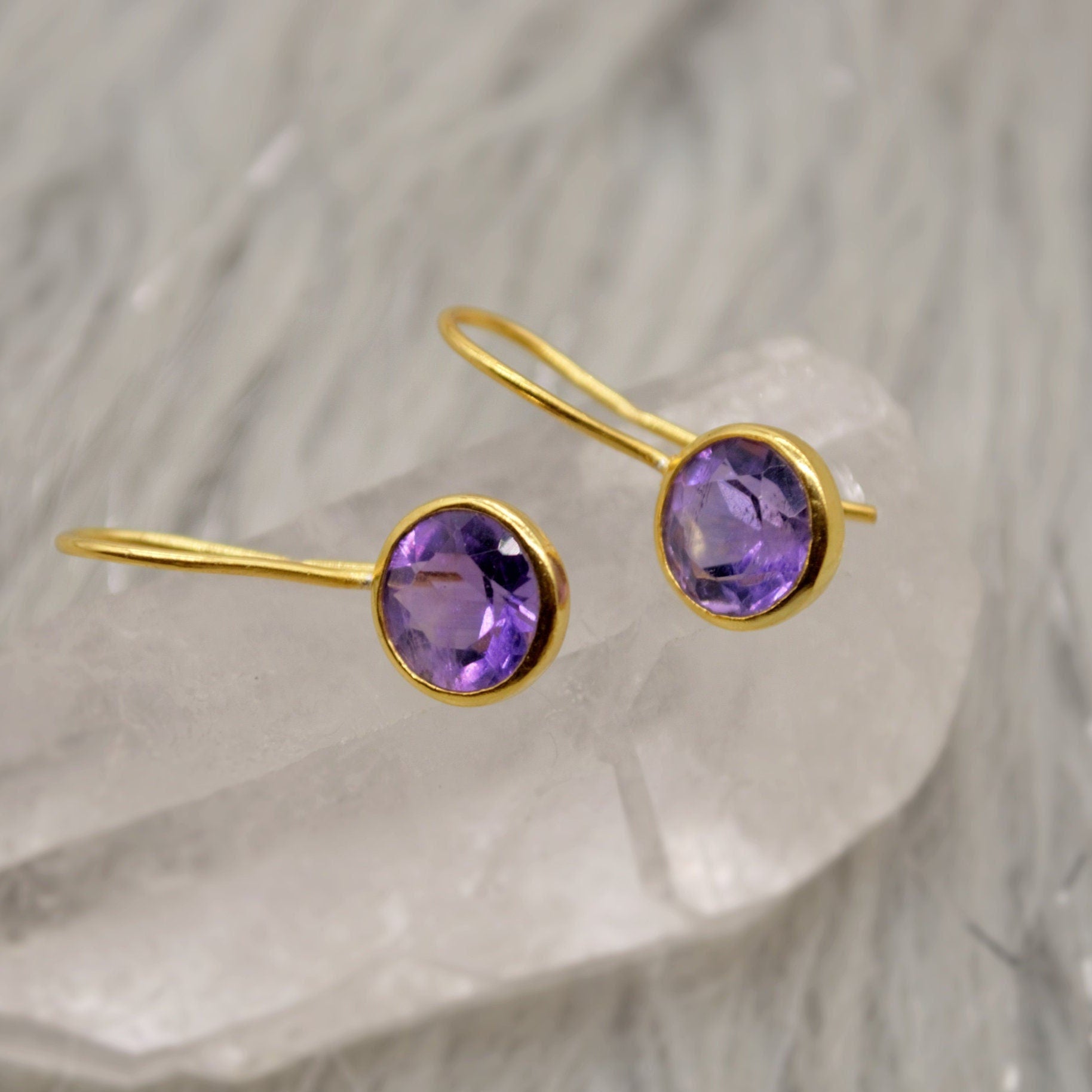 Purple Amethyst Gold Earrings, February Birthstone, Dainty Statement Unique Gemstone Dangle Drop Earrings, Gold Plated Silver, Gifts For Her