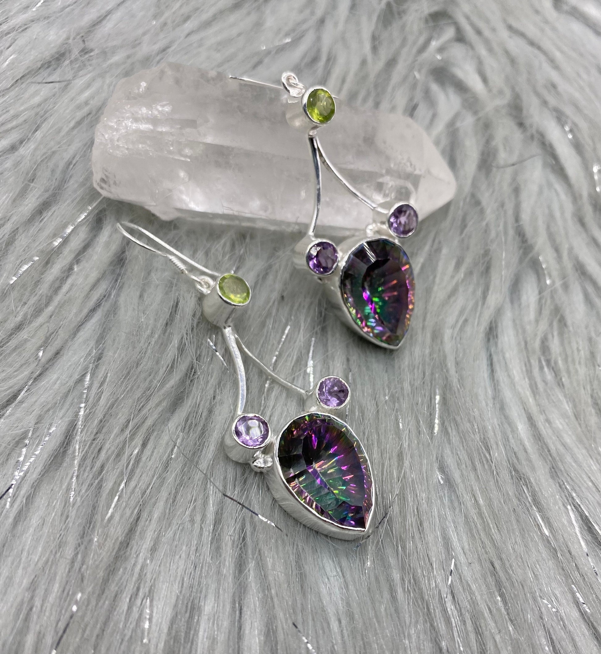 Mystic Topaz Earrings with Peridot, Amethyst, Citrine, Sterling Silver Earrings, Drop Earrings, December Birthstone, Birthday Gifts For Her