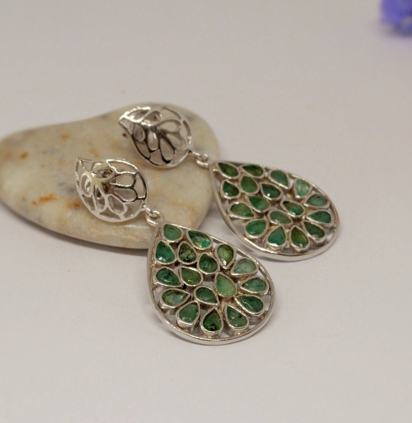 Green Emerald Sterling Silver Earrings, Unique Dangle Drop Earrings, May Birthstone Earrings, Emerald Jewelry, Birthday Gifts For Her